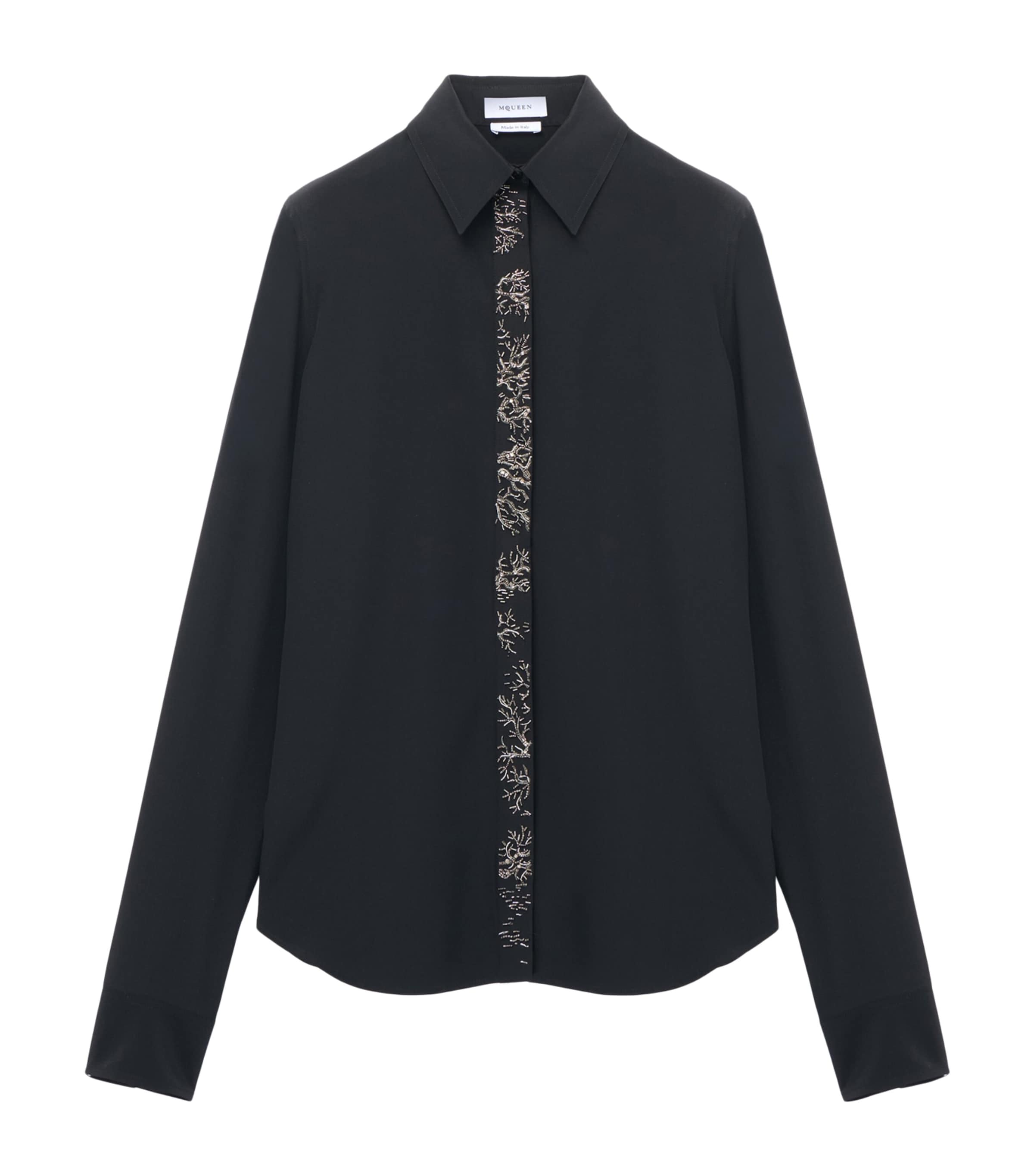 McQueen Womens Silk Embroidered Tree of Life Shirt