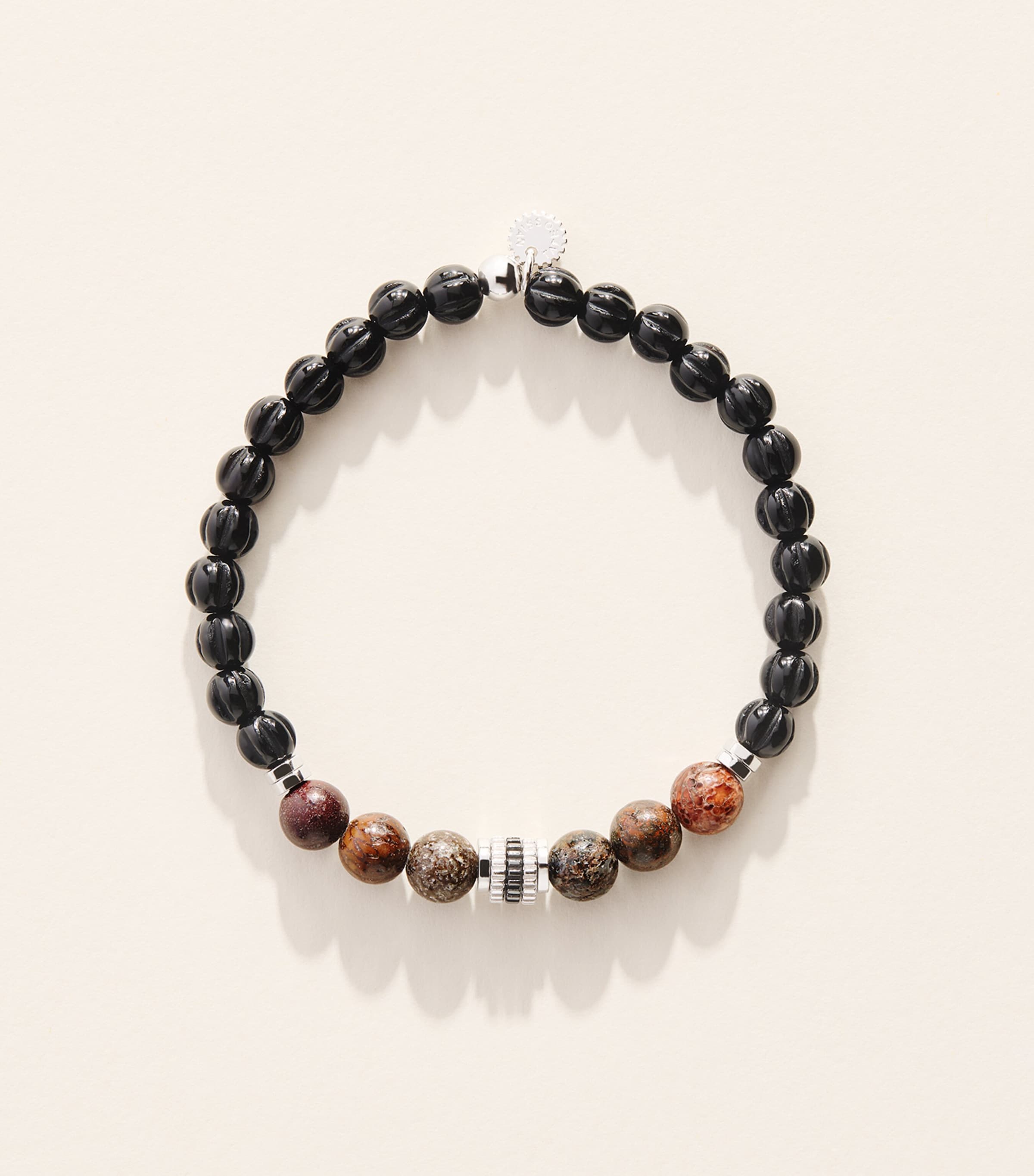 Tateossian Sterling Silver, Dinosaur Bone and Agate Gear Trio Bracelet Black