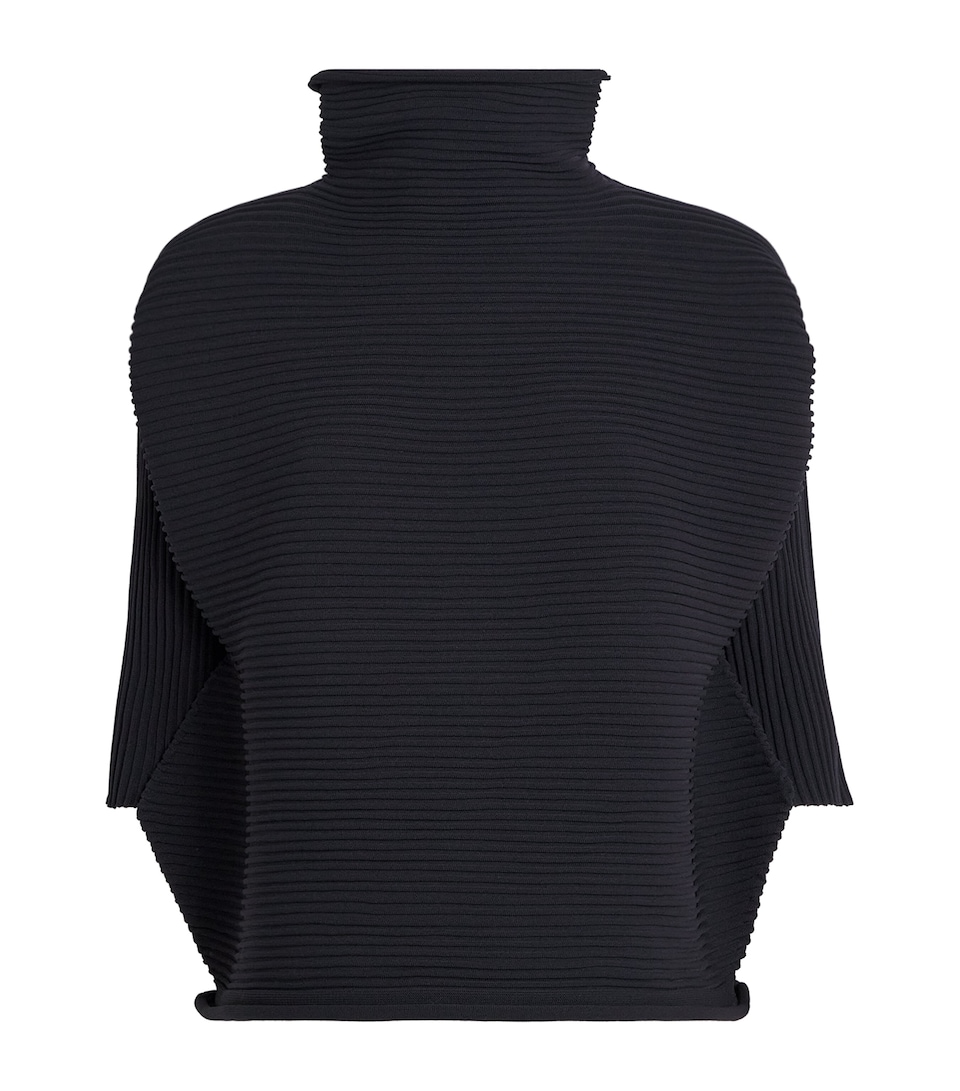 Pleats Please Issey Miyake Womens Zigzag-Knit High-Neck Sweater Black