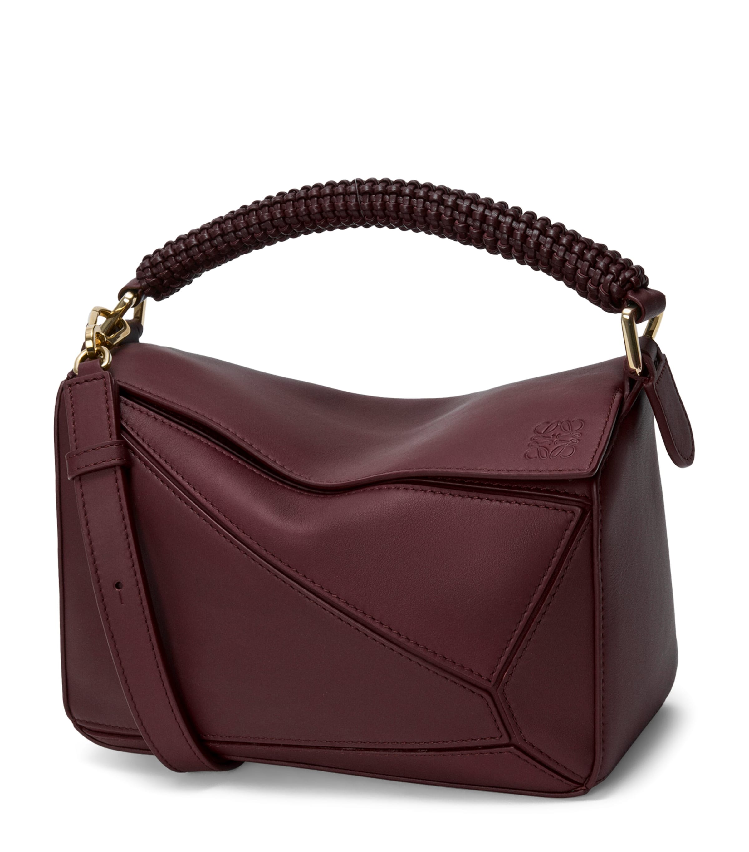 Small Leather Puzzle Woven Top-Handle Bag