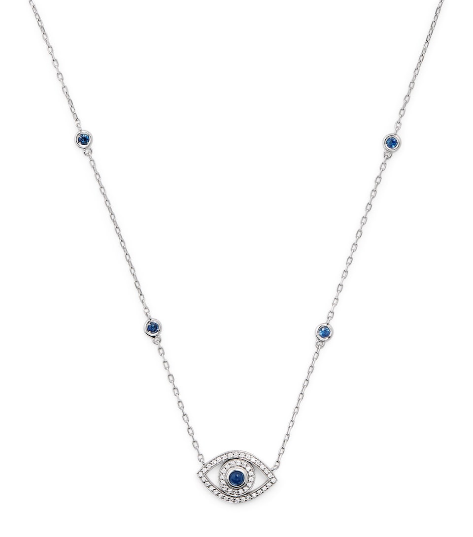 White Gold, Diamond and Sapphire Mini Evil Eye Necklace