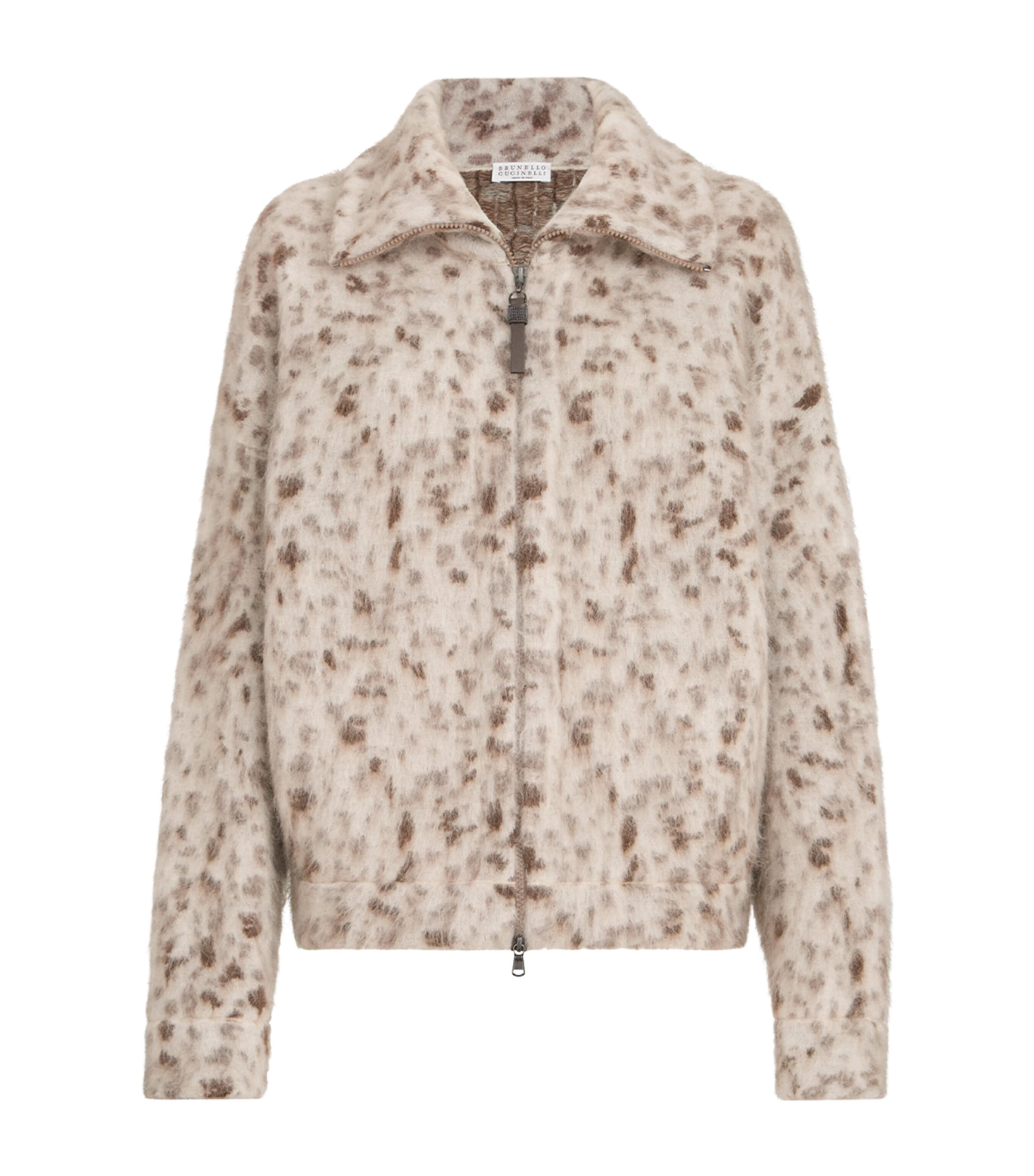 Brunello Cucinelli Womens Mohair-Blend Zip-Up Cardigan White+brown