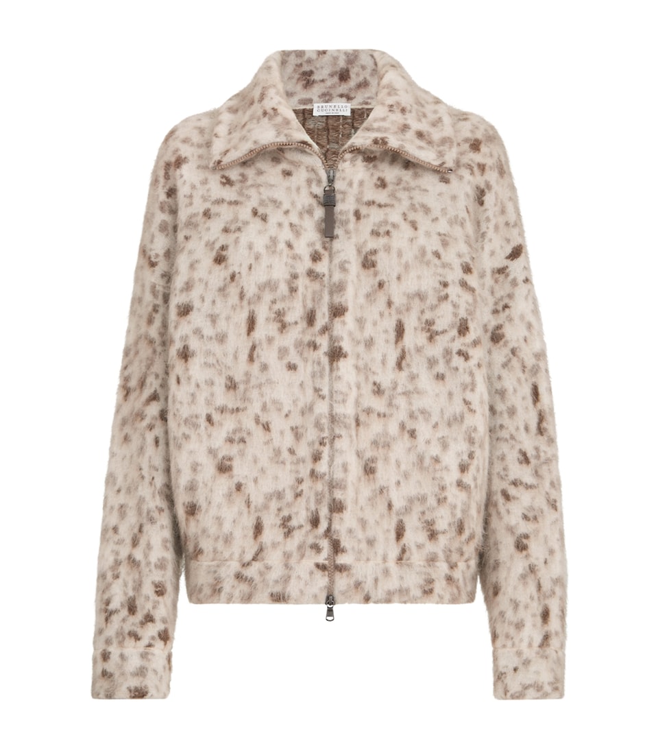 Brunello Cucinelli Womens Mohair-Blend Zip-Up Cardigan White+brown