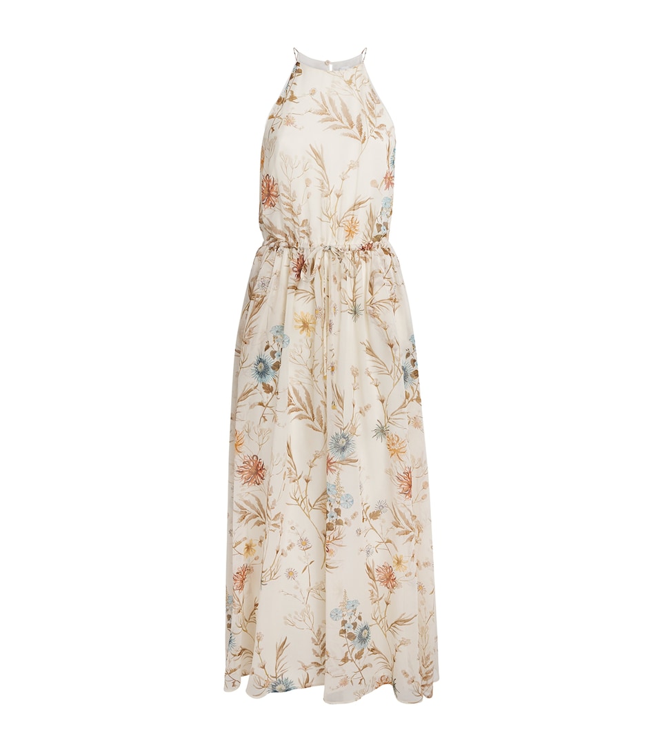 Eleventy Womens Silk Floral Print Maxi Dress Sabbia