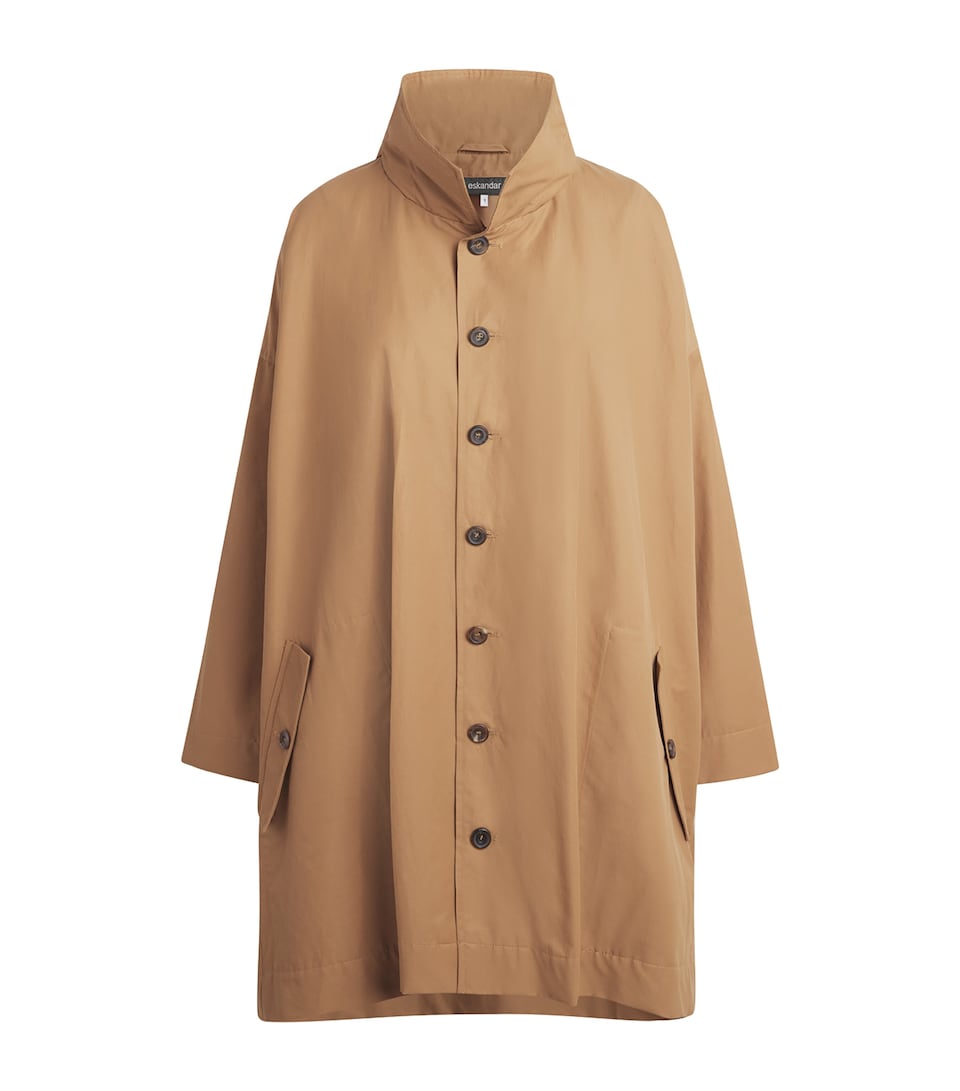 Eskandar Womens Cotton-Blend Hooded Raincoat Camel