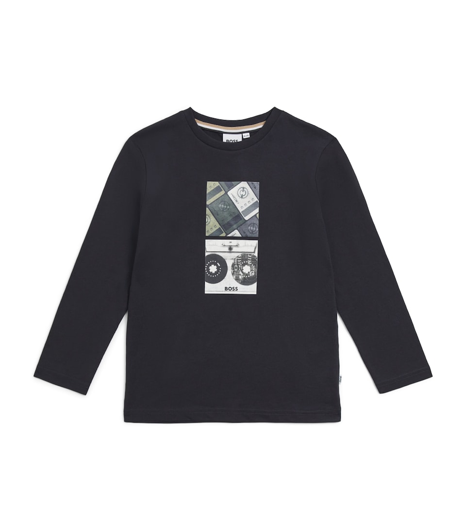 BOSS Kidswear Cotton Graphic Logo Long-Sleeve T-Shirt (4-16 Years) Black