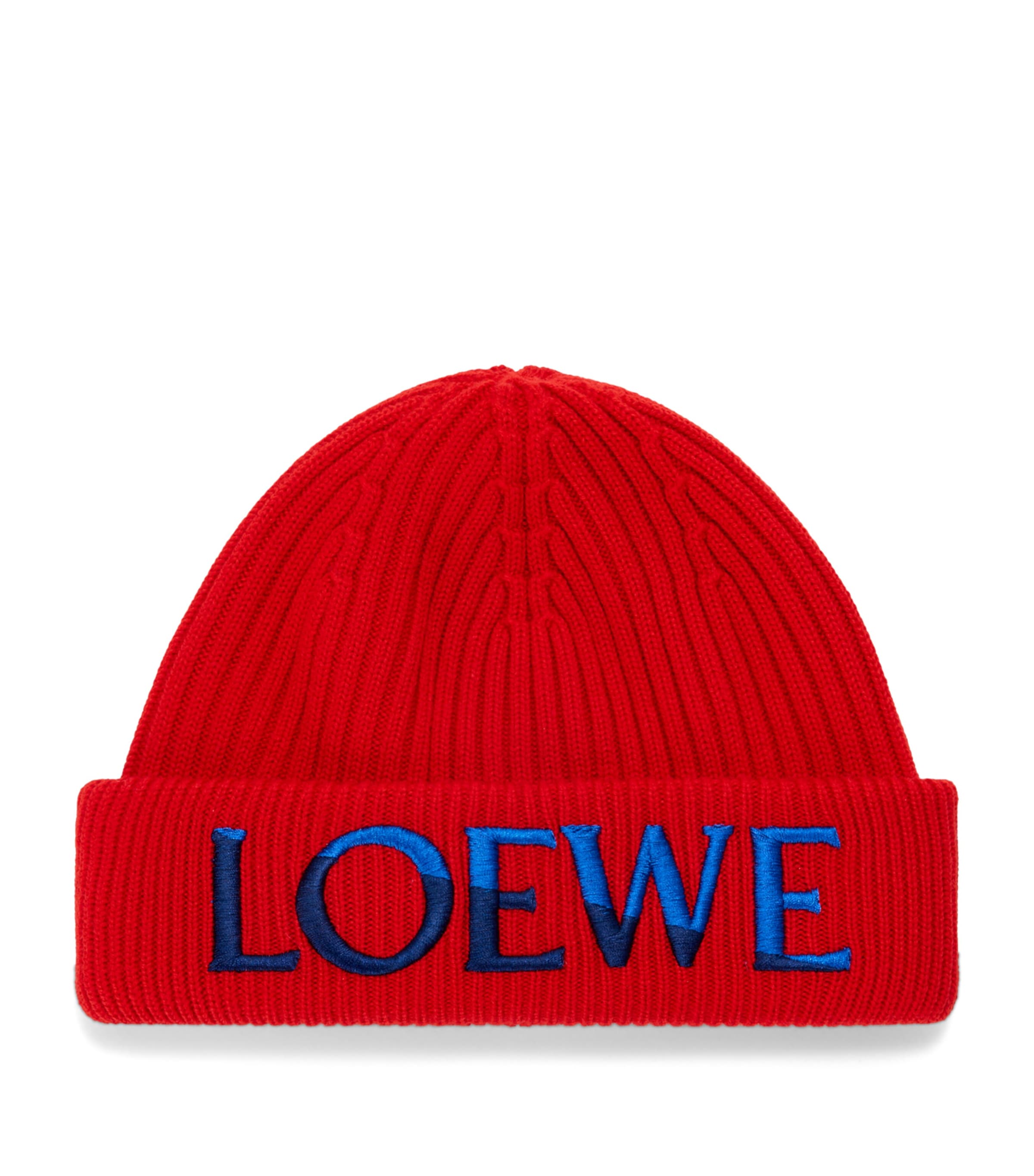 LOEWE Wool Ribbed Logo Beanie Red/blue