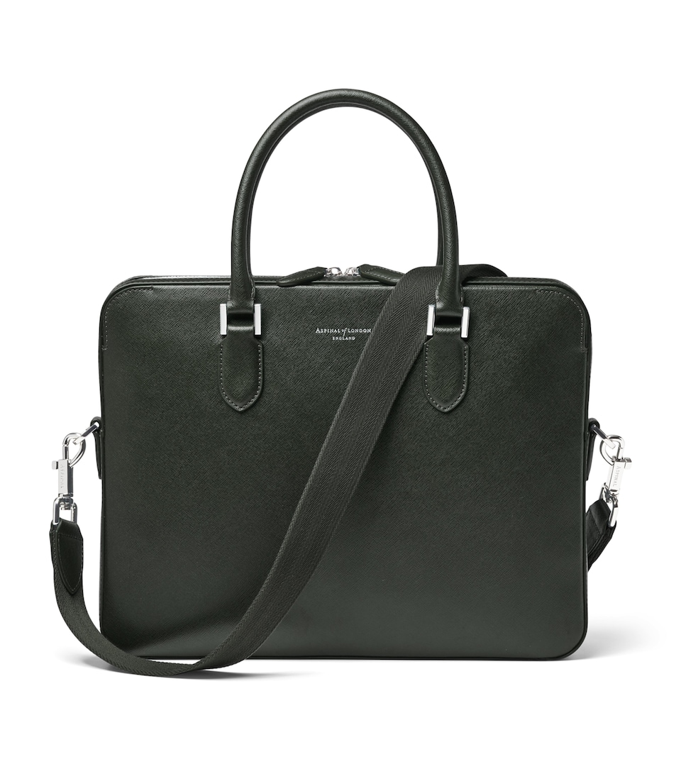 Aspinal Of London Leather Mount Street Briefcase Bag Forestgreen