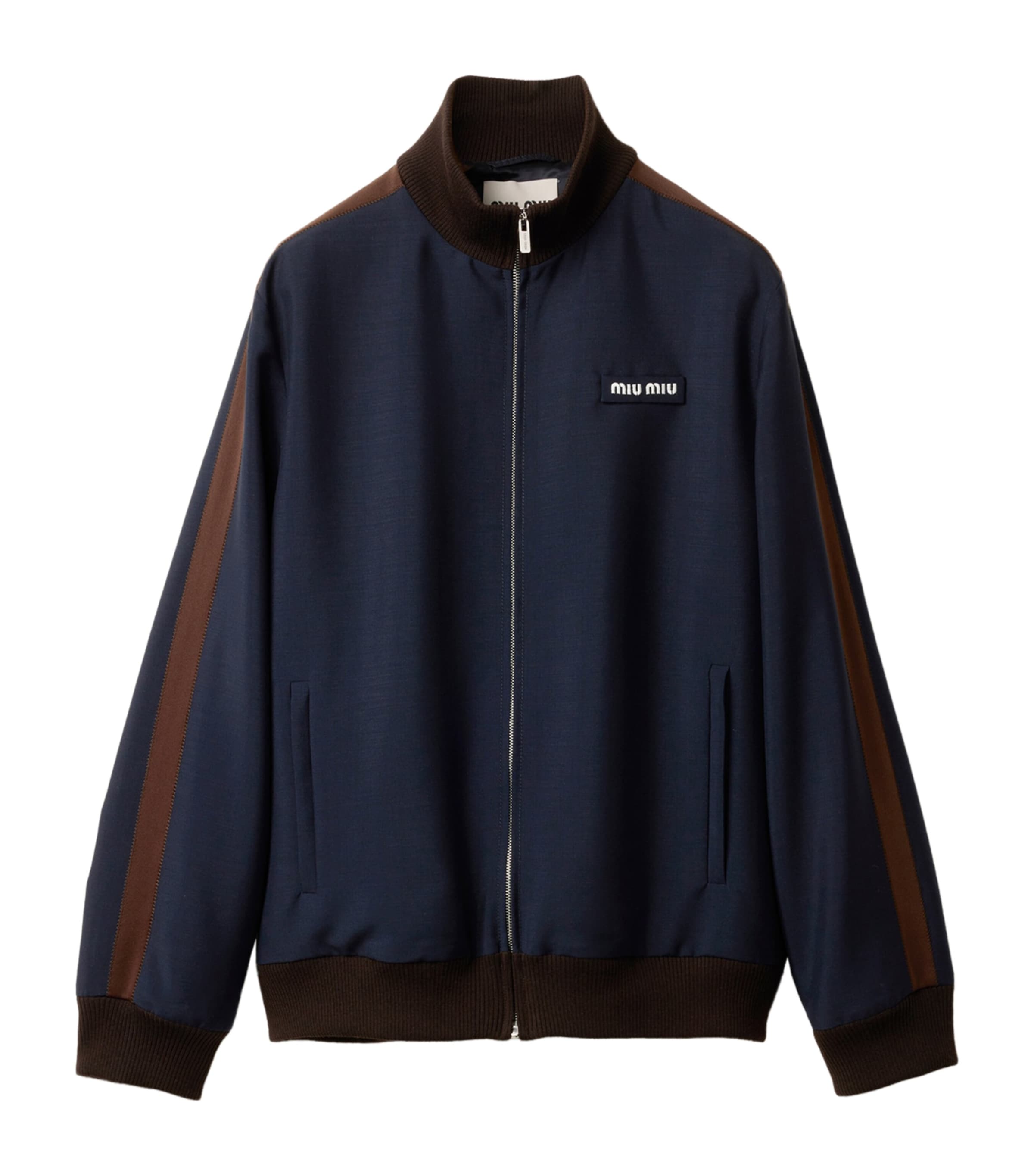 Miu Miu Womens Mohair-Virgin Wool Blouson Jacket Blue