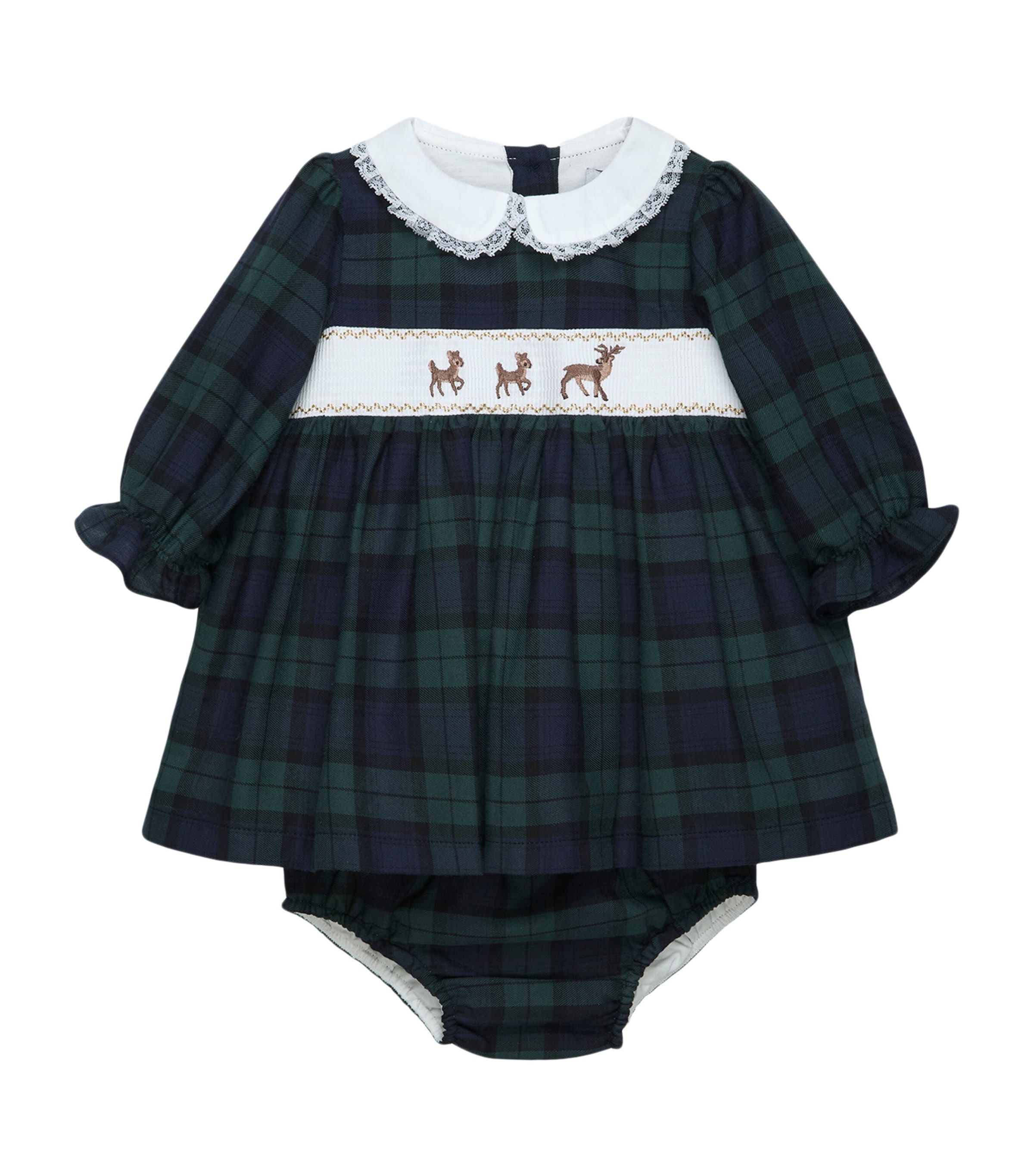 Trotters Cotton Tartan Embroidered Dress and Bloomers (0-9 Months) Navy