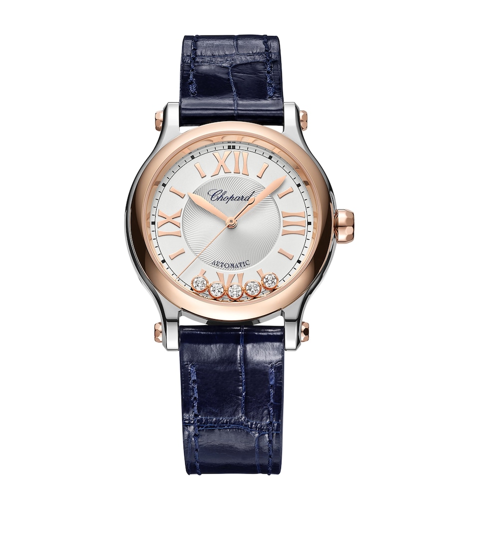 Rose Gold, Stainless Steel and Diamond Happy Sport Automatic Watch 33mm