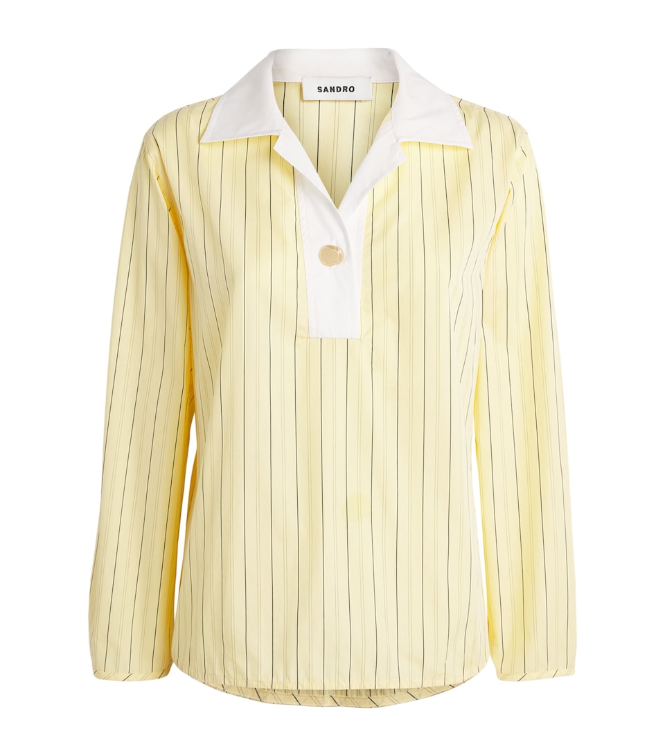 Sandro Paris Womens Stripe Half-Placket Shirt Yellow