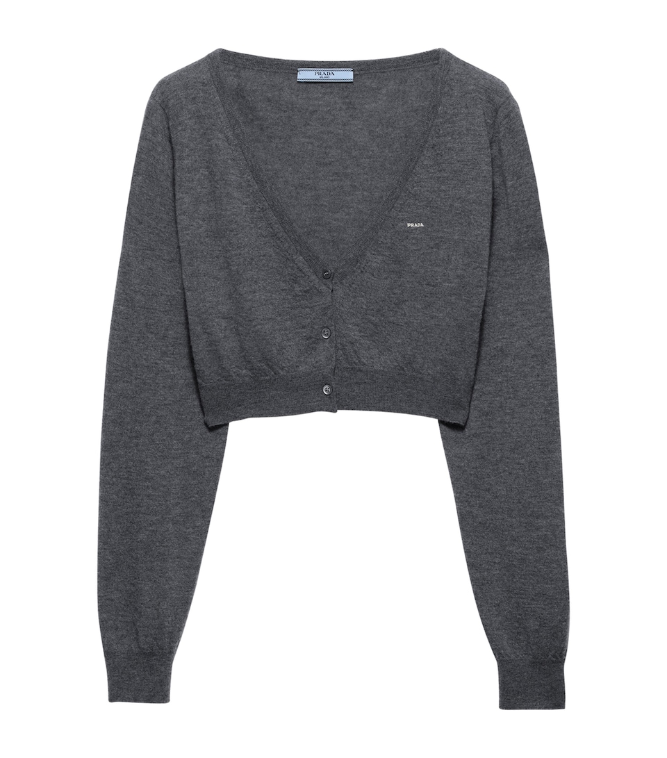 Prada Womens Cashmere Cropped Cardigan Grey
