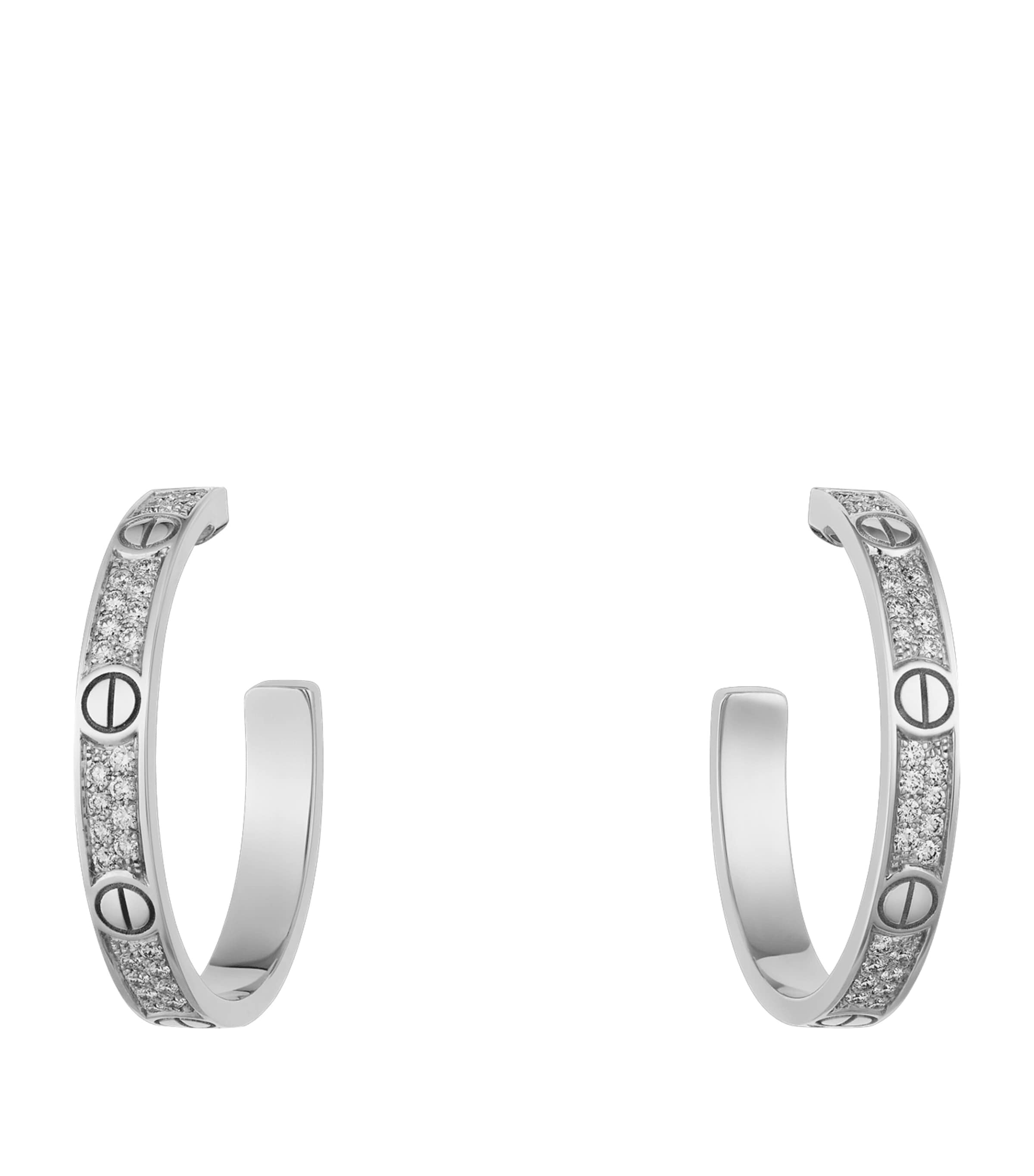 White Gold and Diamond Love Hoop Earrings