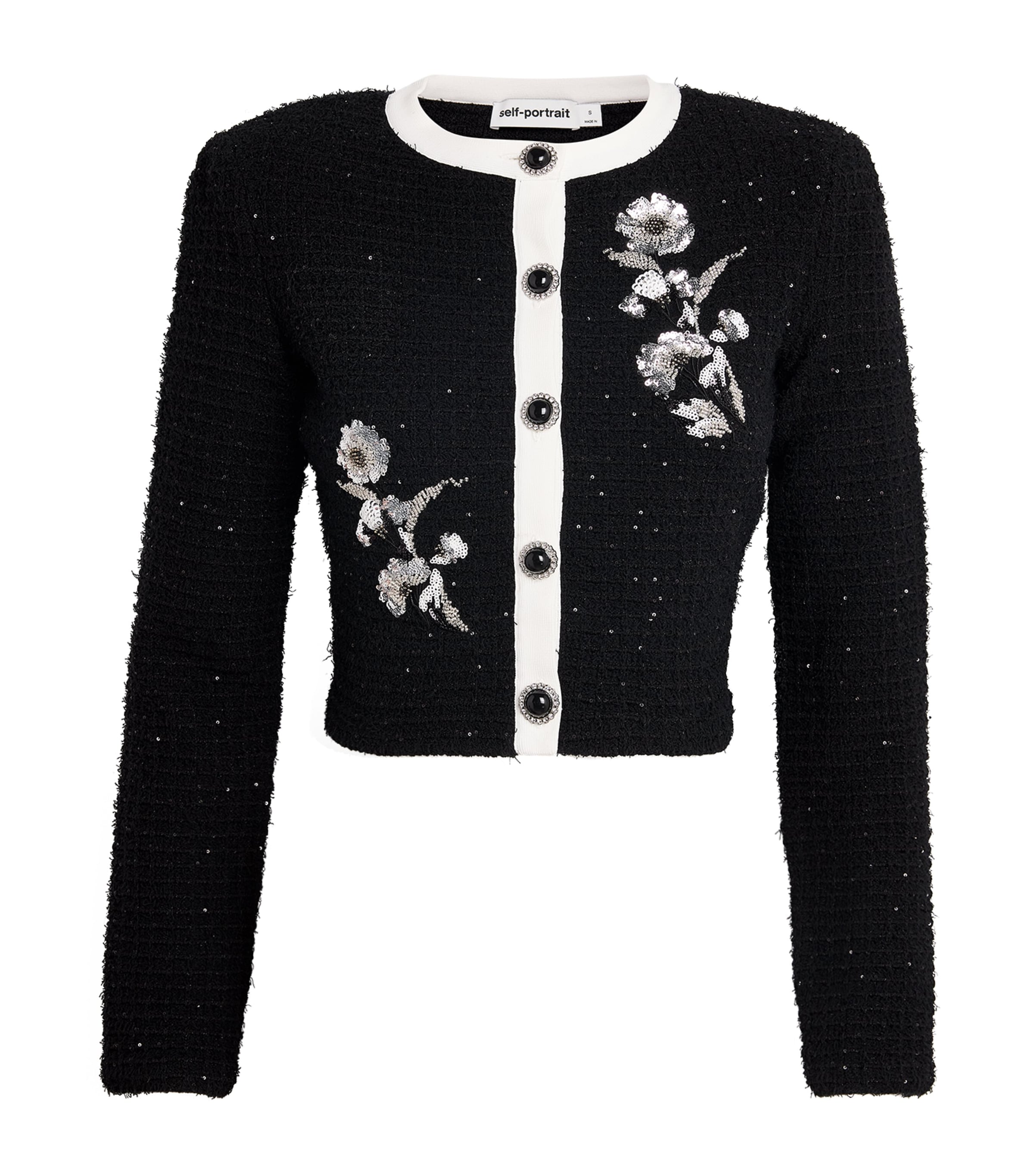 Textured-Knit Embellished Floral Jacket