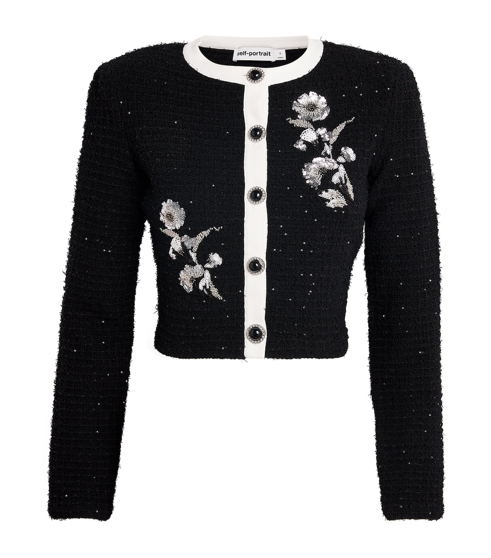 Textured-Knit Embellished Floral Jacket