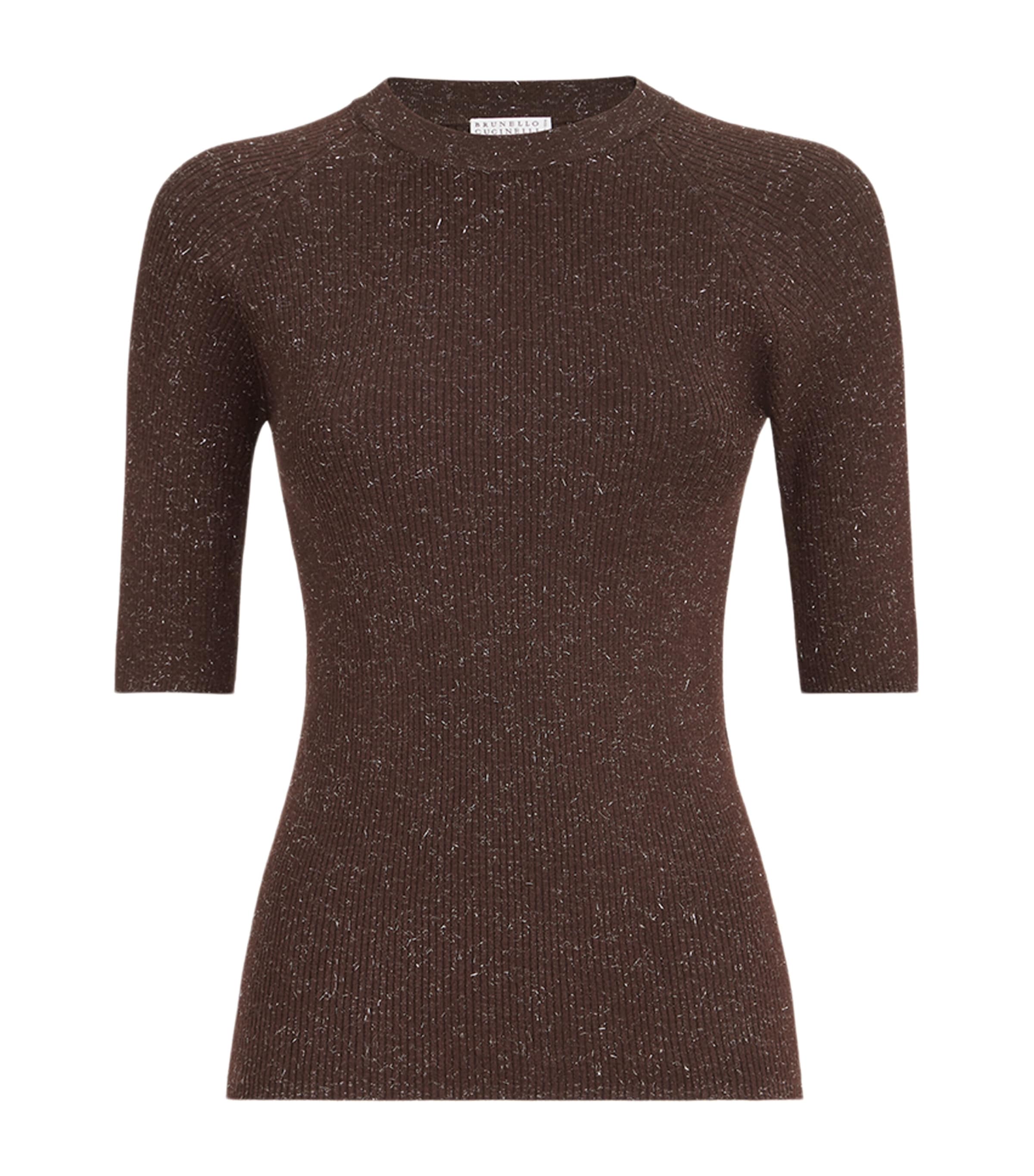 Brunello Cucinelli Womens Cashmere Sparkling Short-Sleeve Sweater