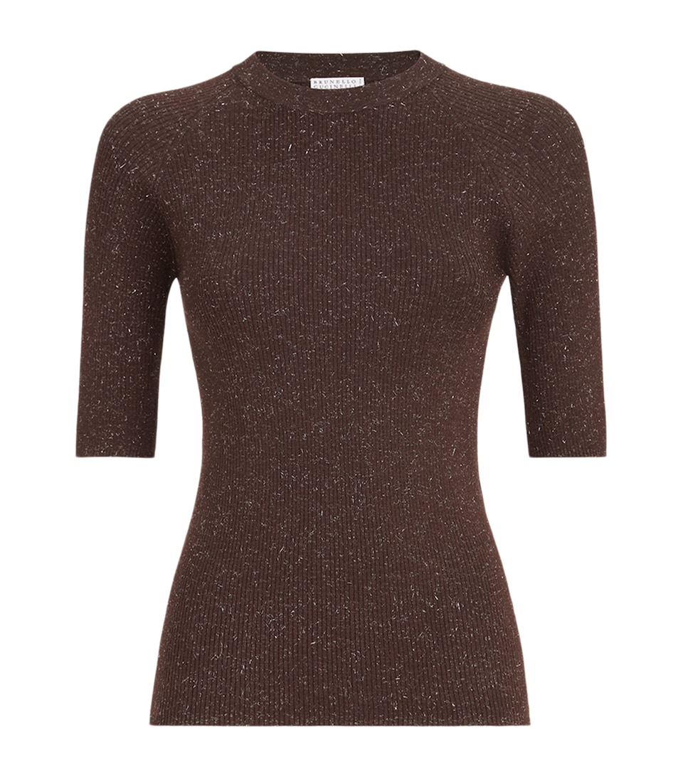 Brunello Cucinelli Womens Cashmere Sparkling Short-Sleeve Sweater