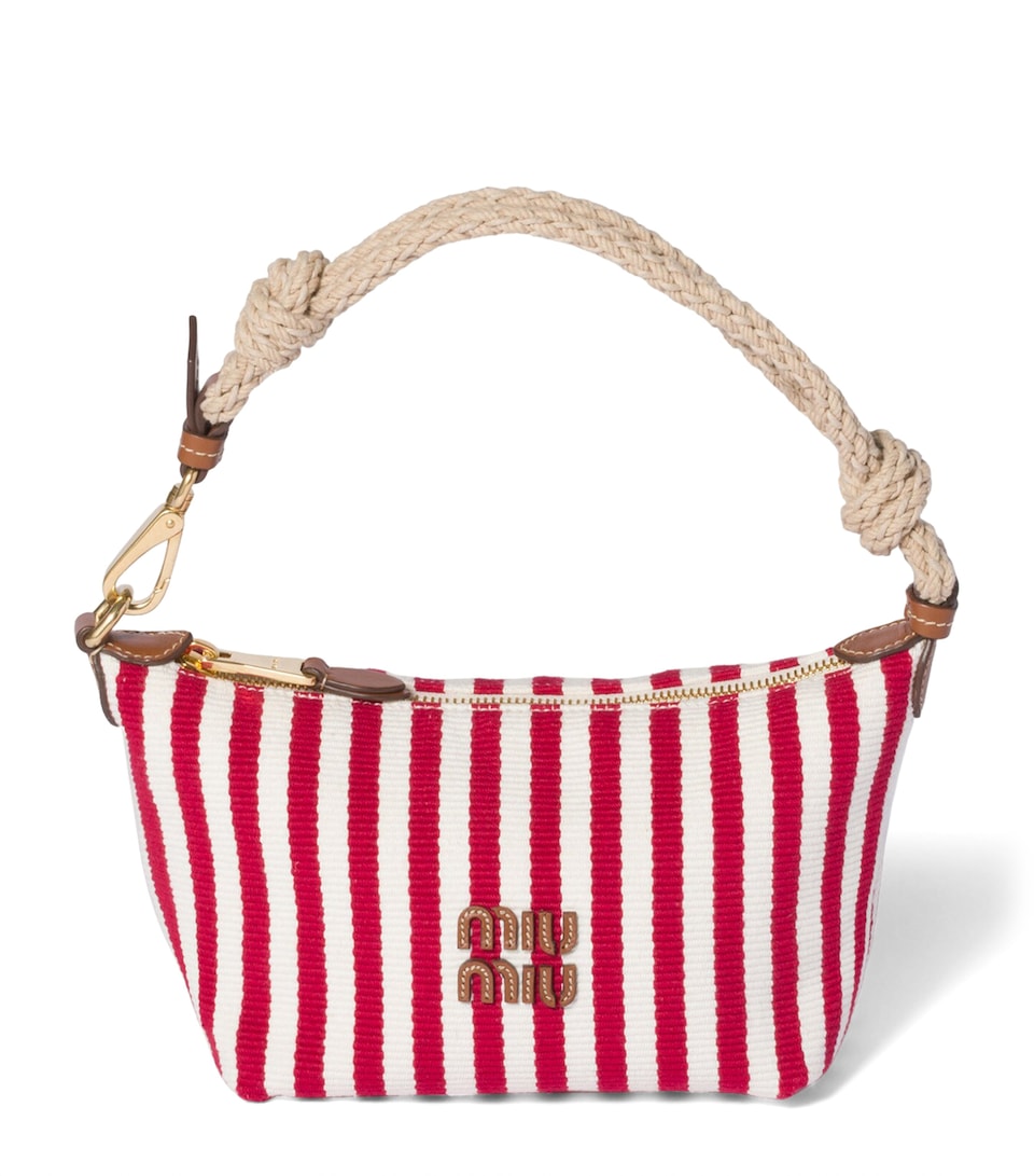Miu Miu Cotton Stripe Pouch Bag Red