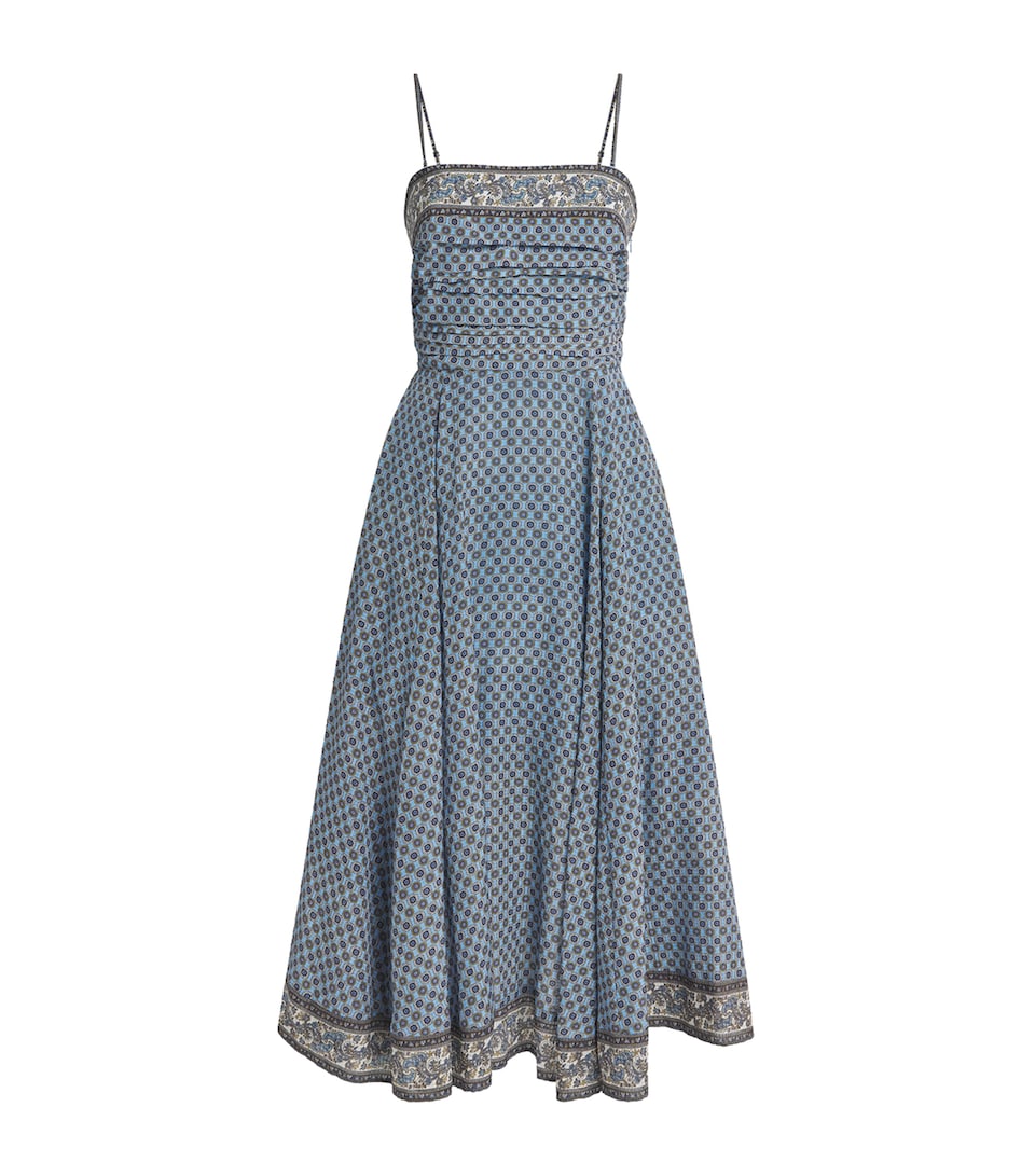 Veronica Beard Womens Geometric Pleated Lana Maxi Dress Blue Jay Multi