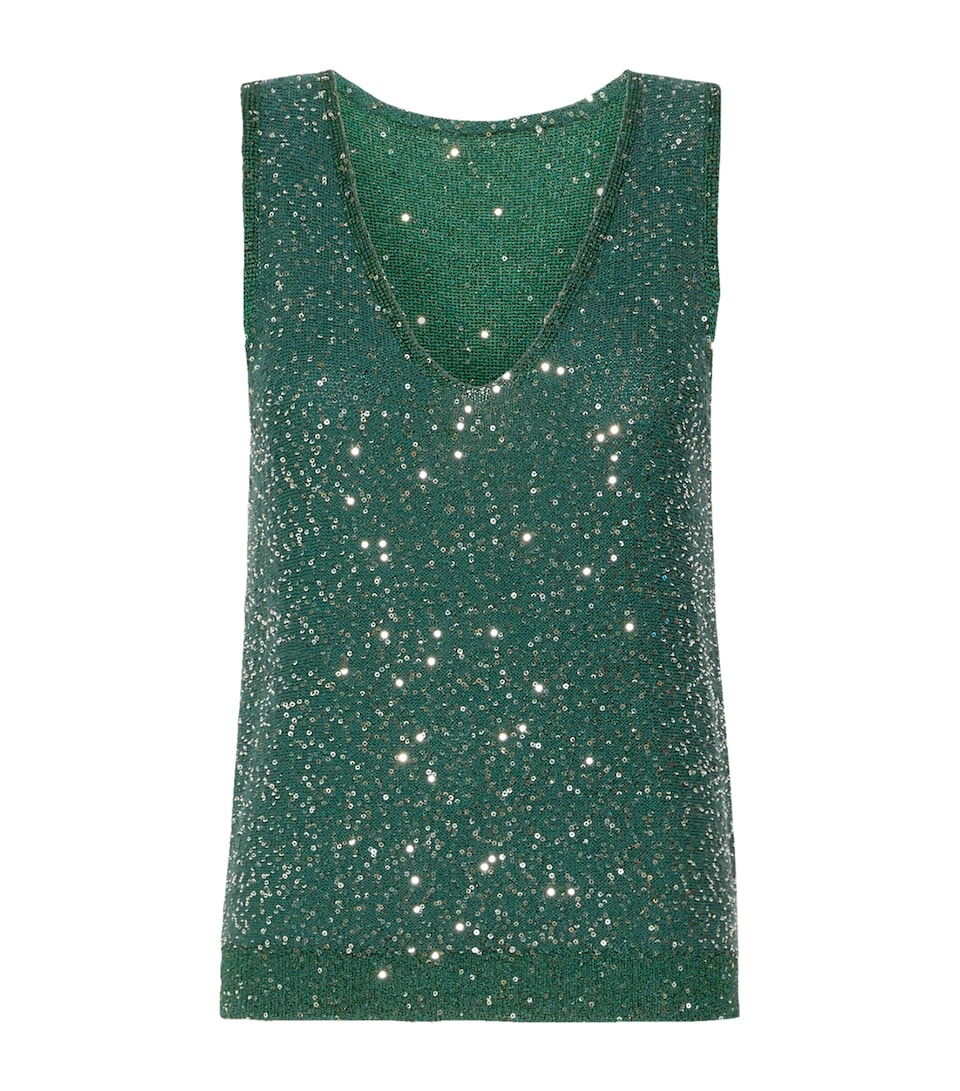 Weekend Max Mara Womens Knitted Sequin Tank Top Green