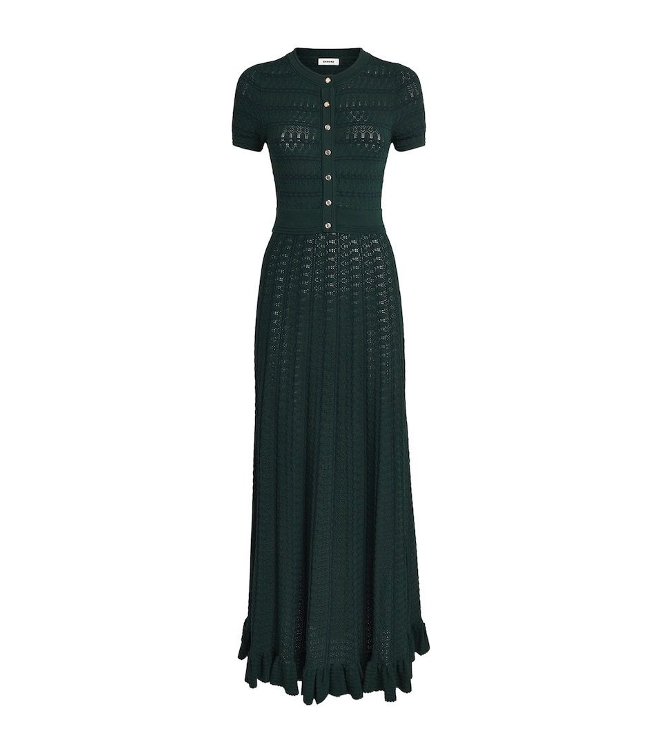 Sandro Paris Womens Pointelle-Knit Midi Dress Green