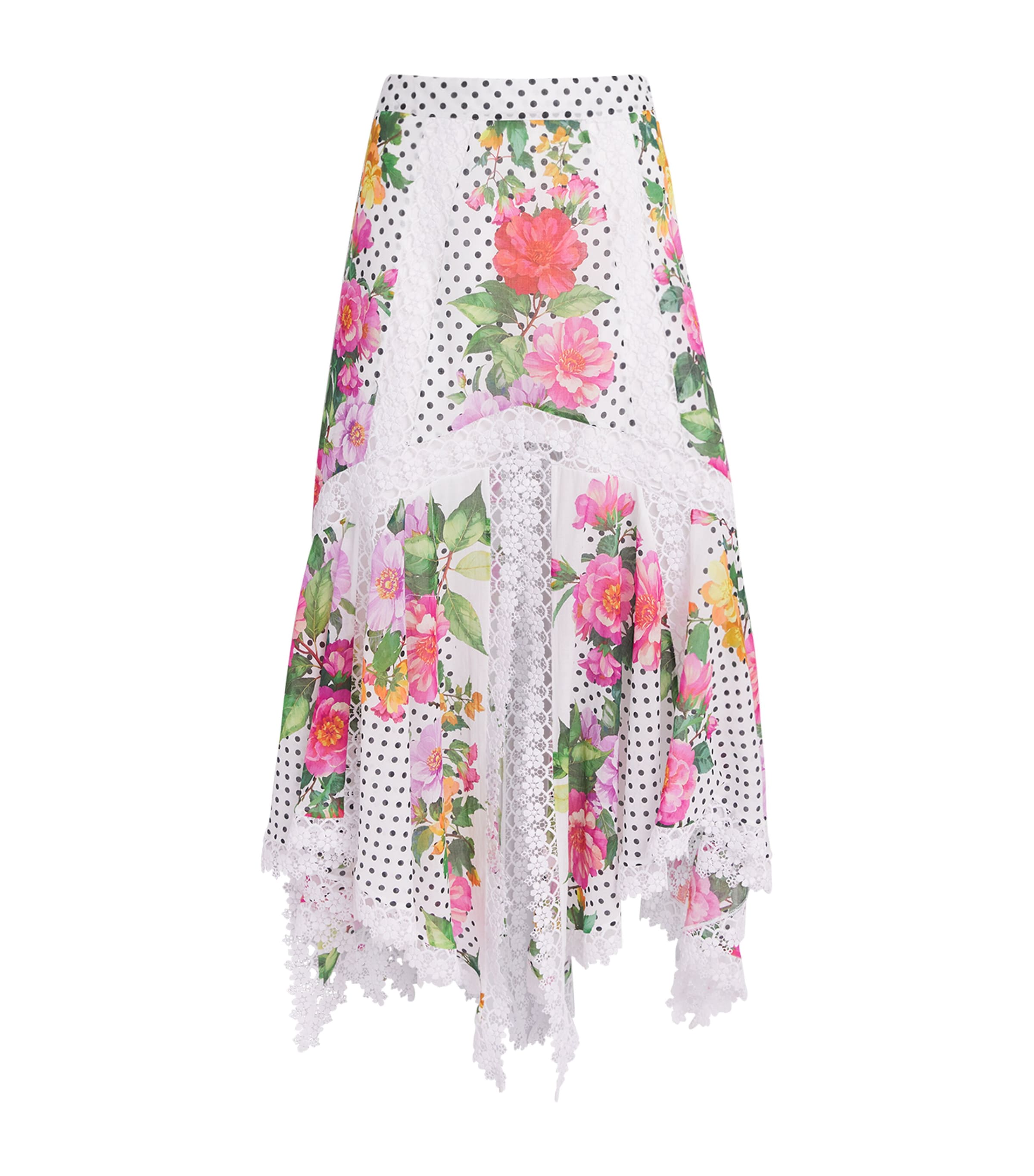 Charo Ruiz Ibiza Womens Floral Velina Midi Skirt White Dots