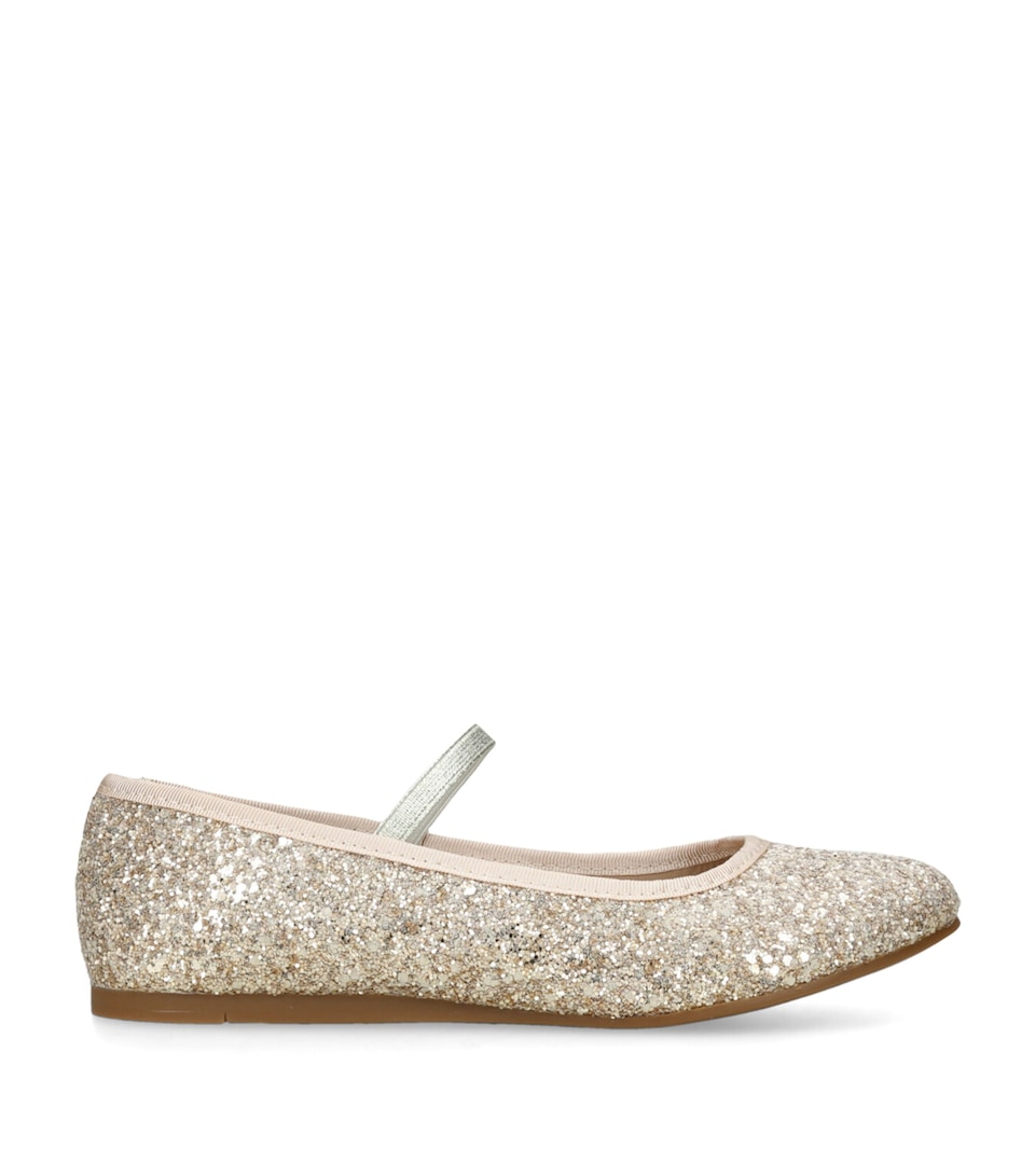 papouelli Leather Glitter Bug Ballet Flats Silver