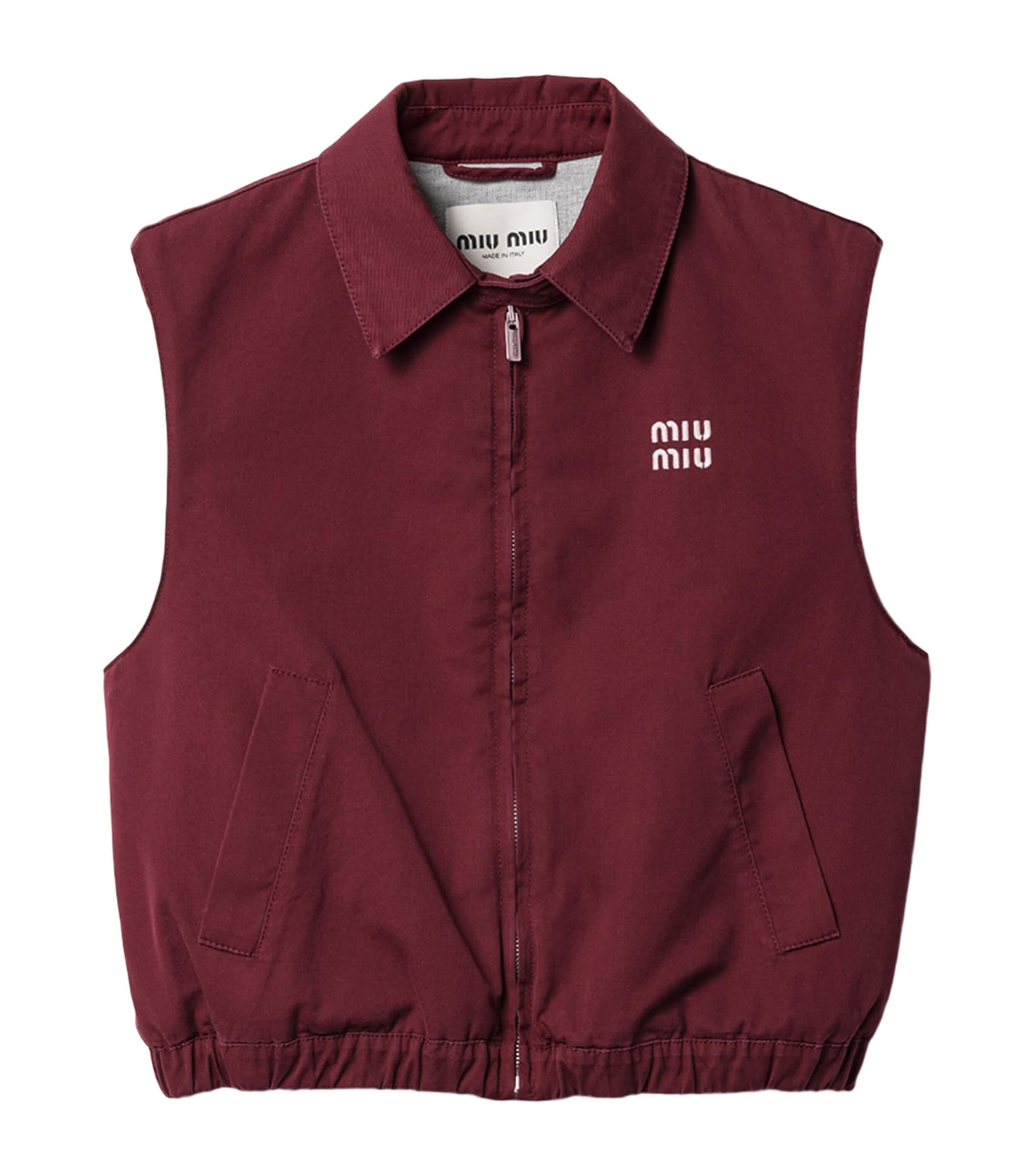 Miu Miu Womens Washed Cotton Poplin Gilet Burgundy