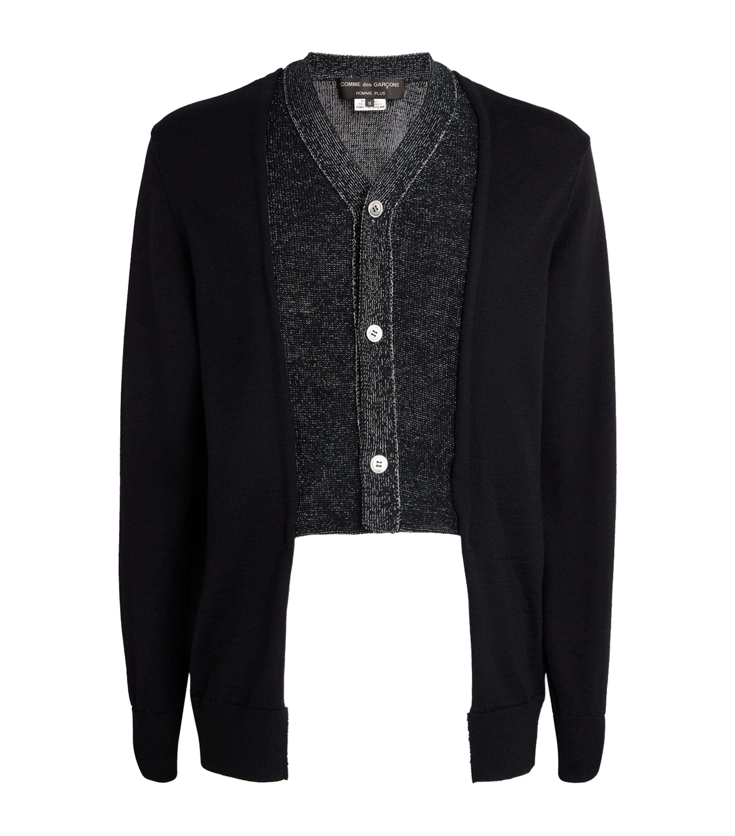 Comme Des Garçons Mens Wool Double-Layered Cardigan Blk X Blk/sil