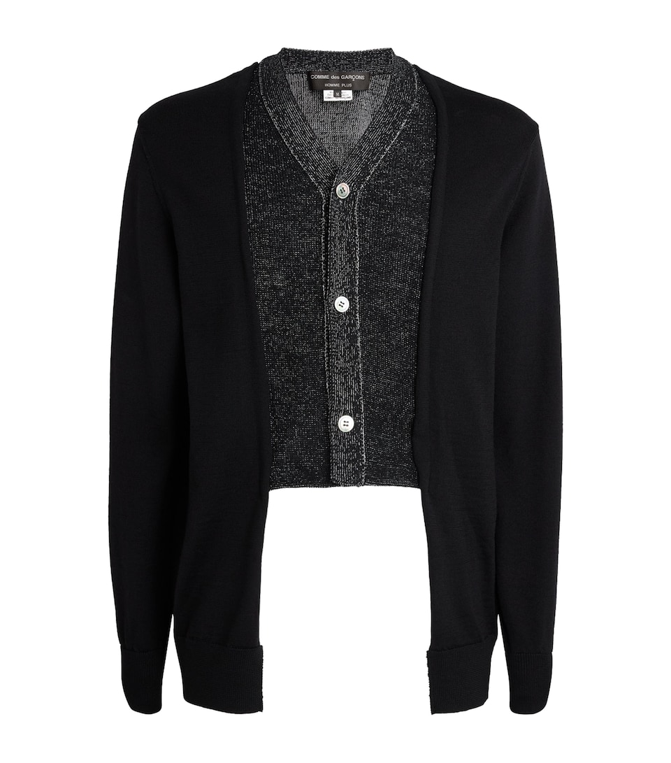 Comme Des Garçons Mens Wool Double-Layered Cardigan Blk X Blk/sil