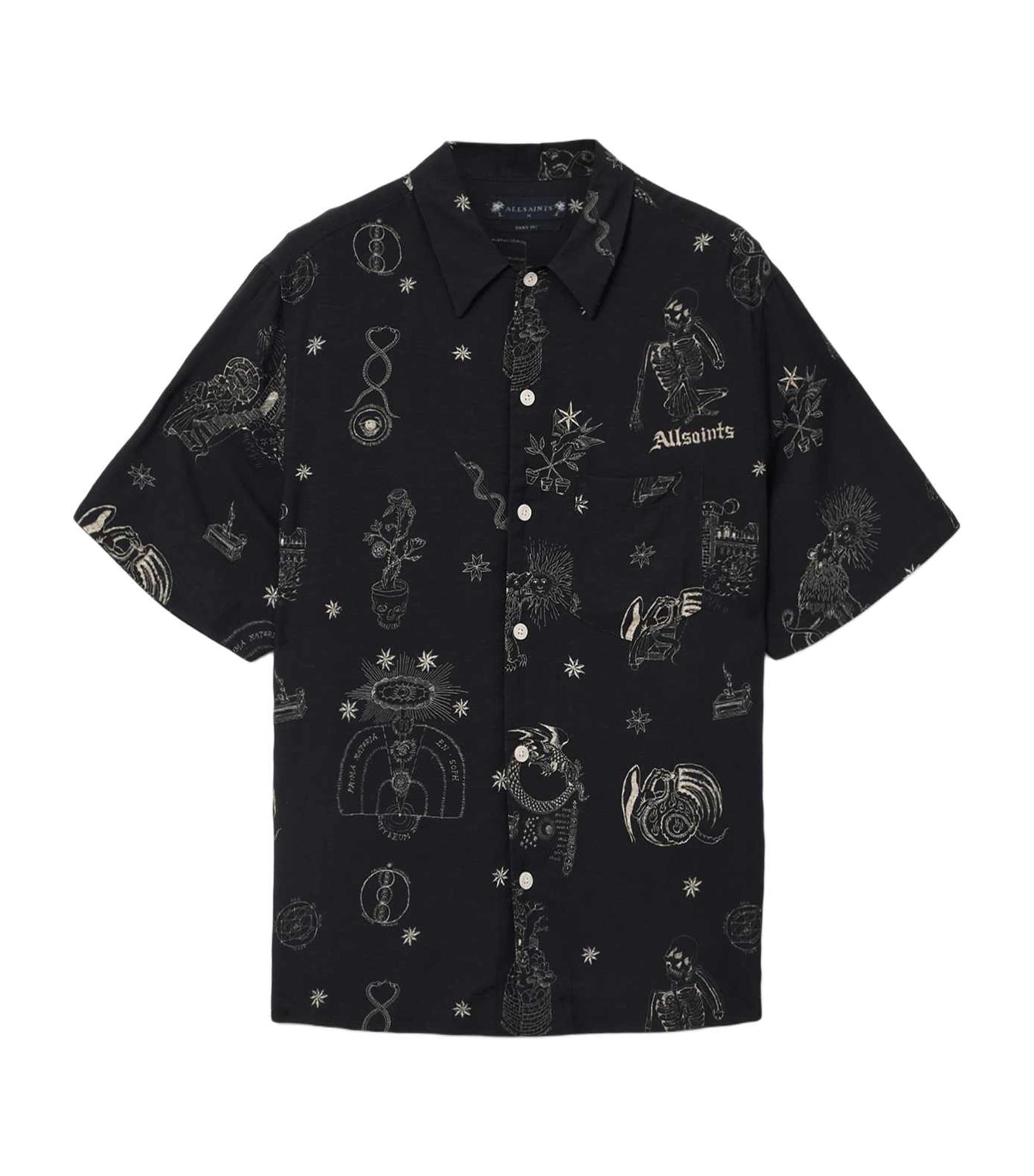 AllSaints Mens Printed Terra Shirt Jet Black