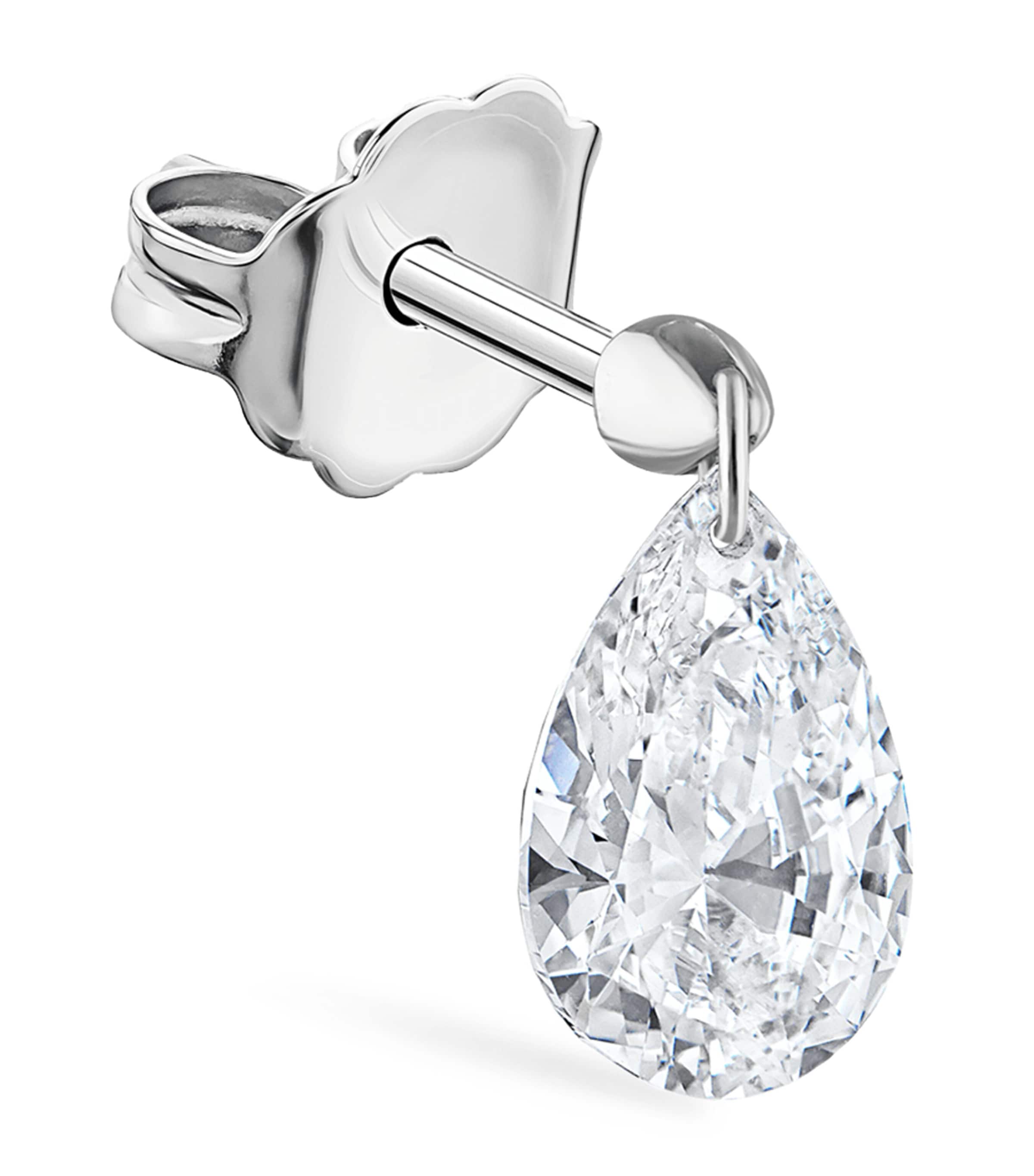 Maria Tash Floating Pear Diamond Charm Single Stud Earring (7mm) White Gold