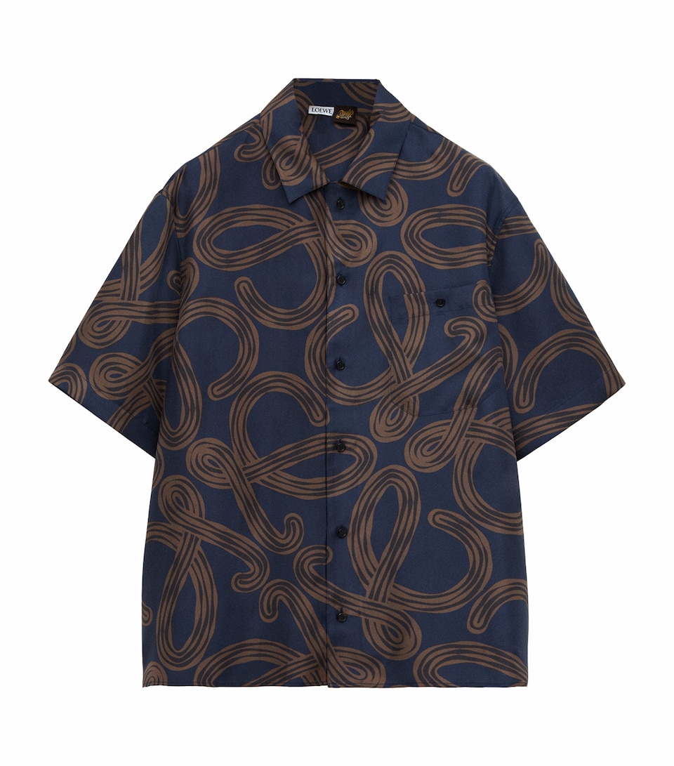 LOEWE Mens x Paula’s Ibiza Silk Anagram Shirt Navy/brown