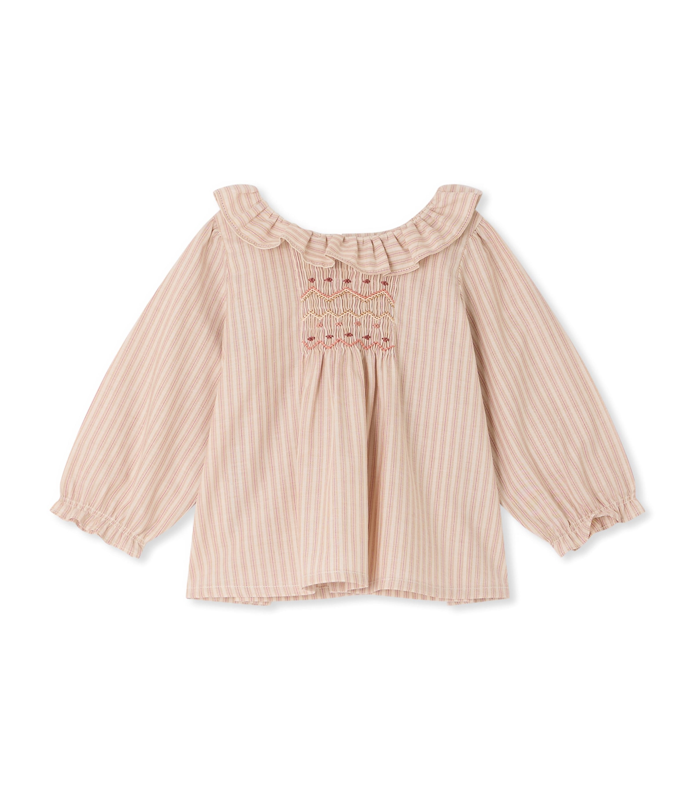 Bonpoint Cotton Striped Shirred Blouse (6-18 Months) Ra Ecru