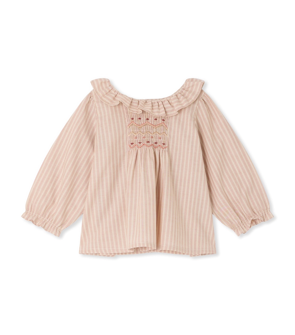 Bonpoint Cotton Striped Shirred Blouse (6-18 Months) Ra Ecru