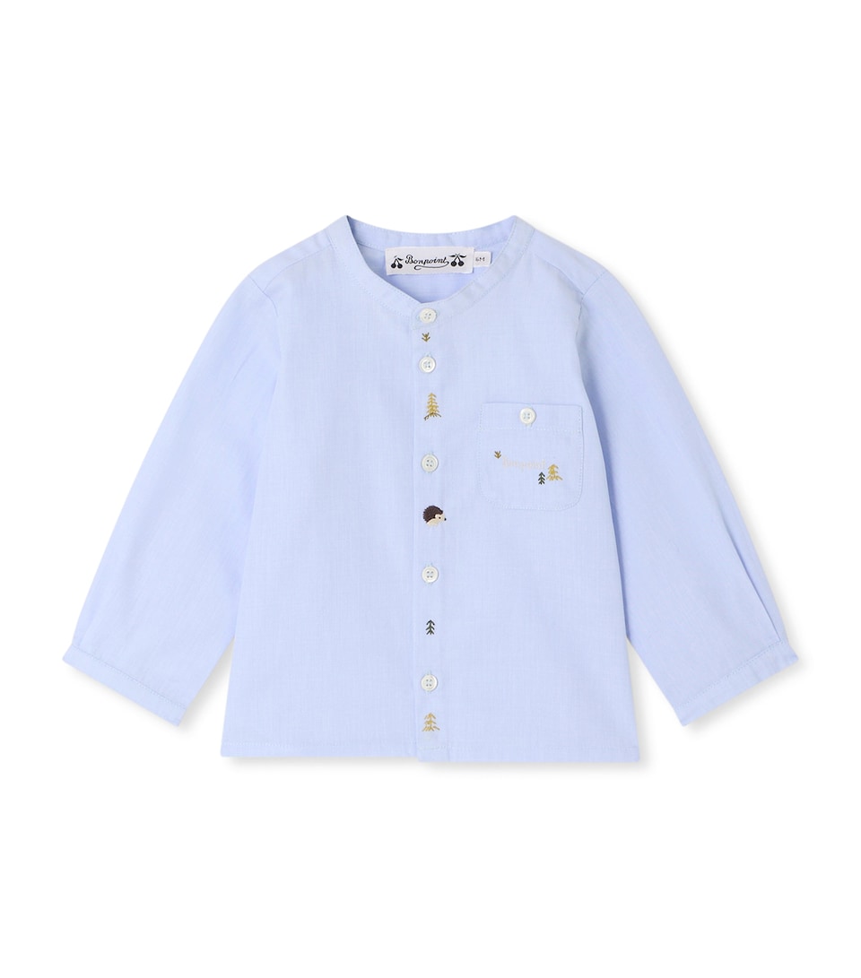Bonpoint Cotton Motif-Embroidered Shirt (6-18 Months) Bleu