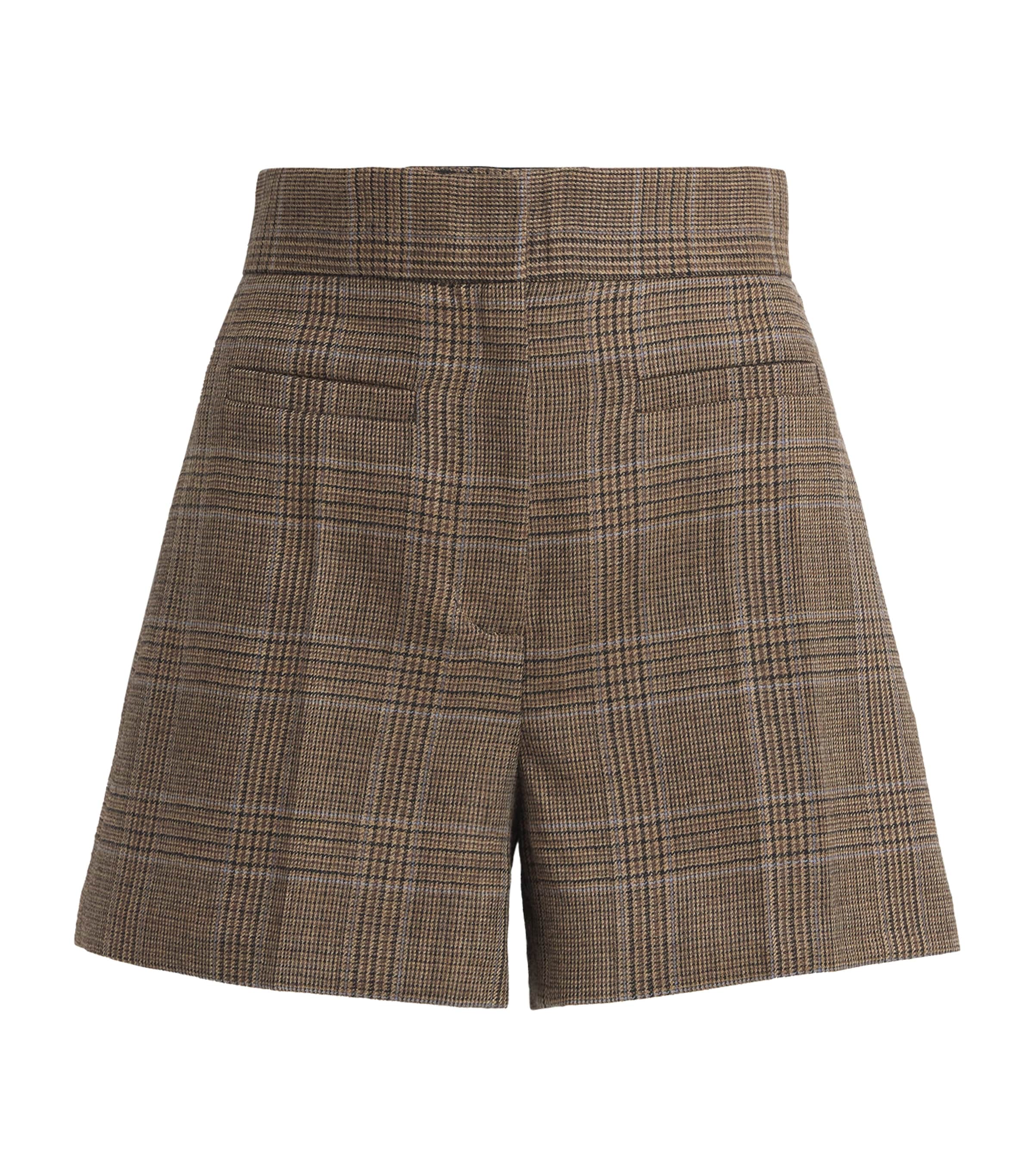 Sandro Paris Womens Wool Check Shorts Caramel
