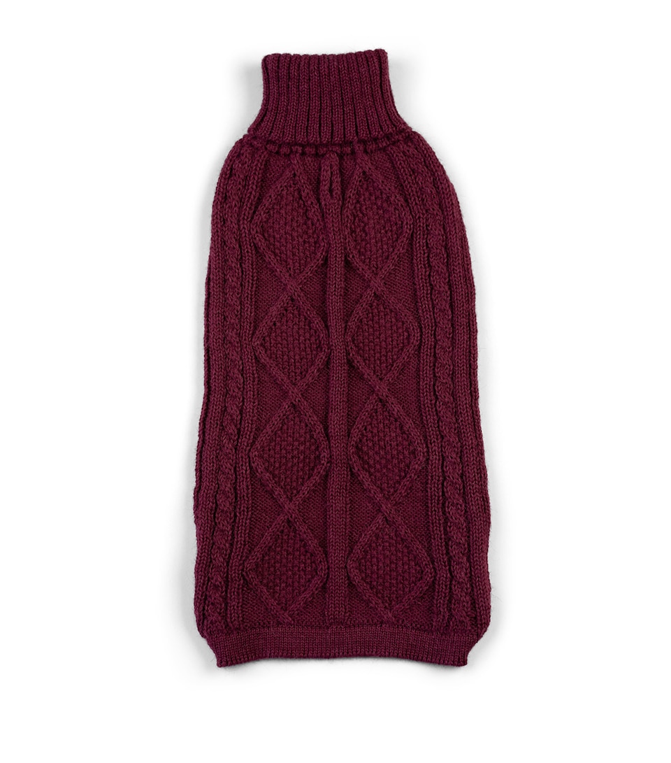 ALQO WASI Alpaca-Blend Aran Knit Dog Sweater (Medium) Red Wine