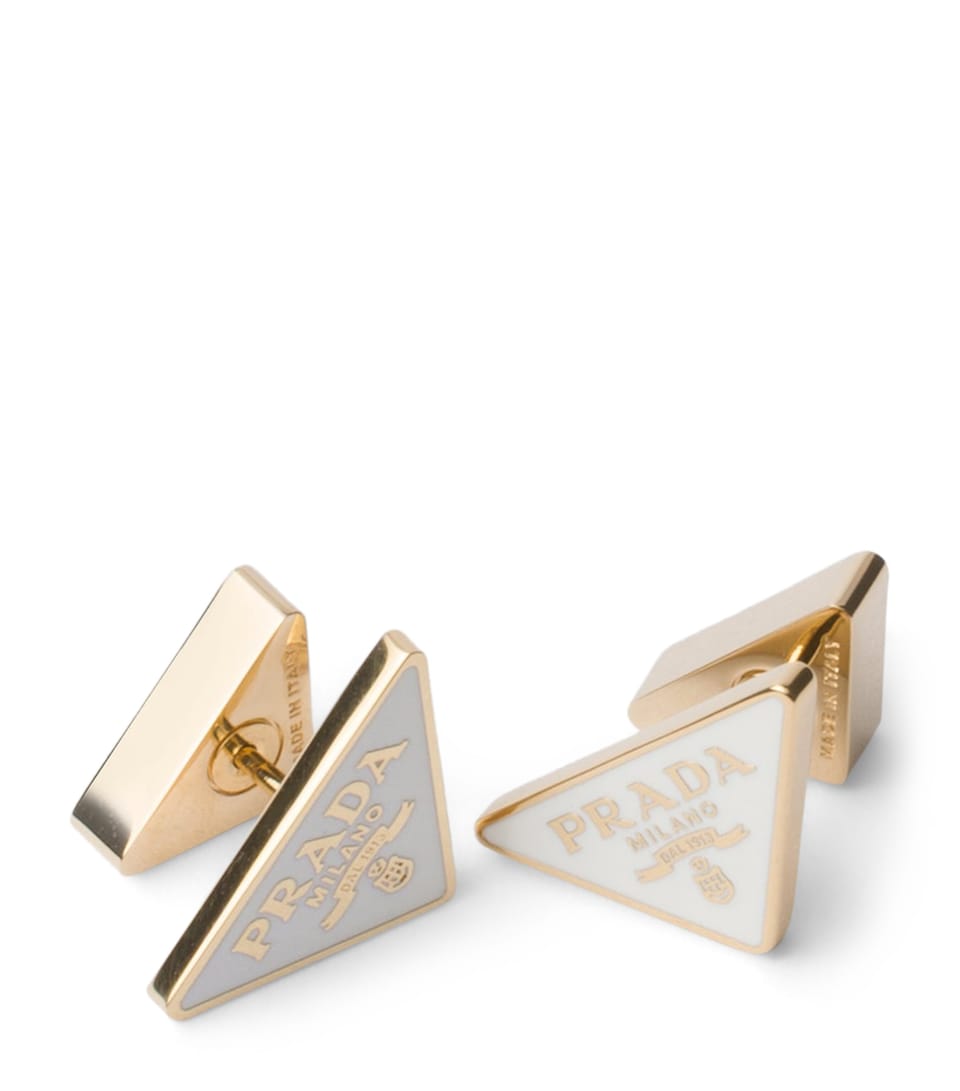 Prada Enamel Triangle Logo Earrings