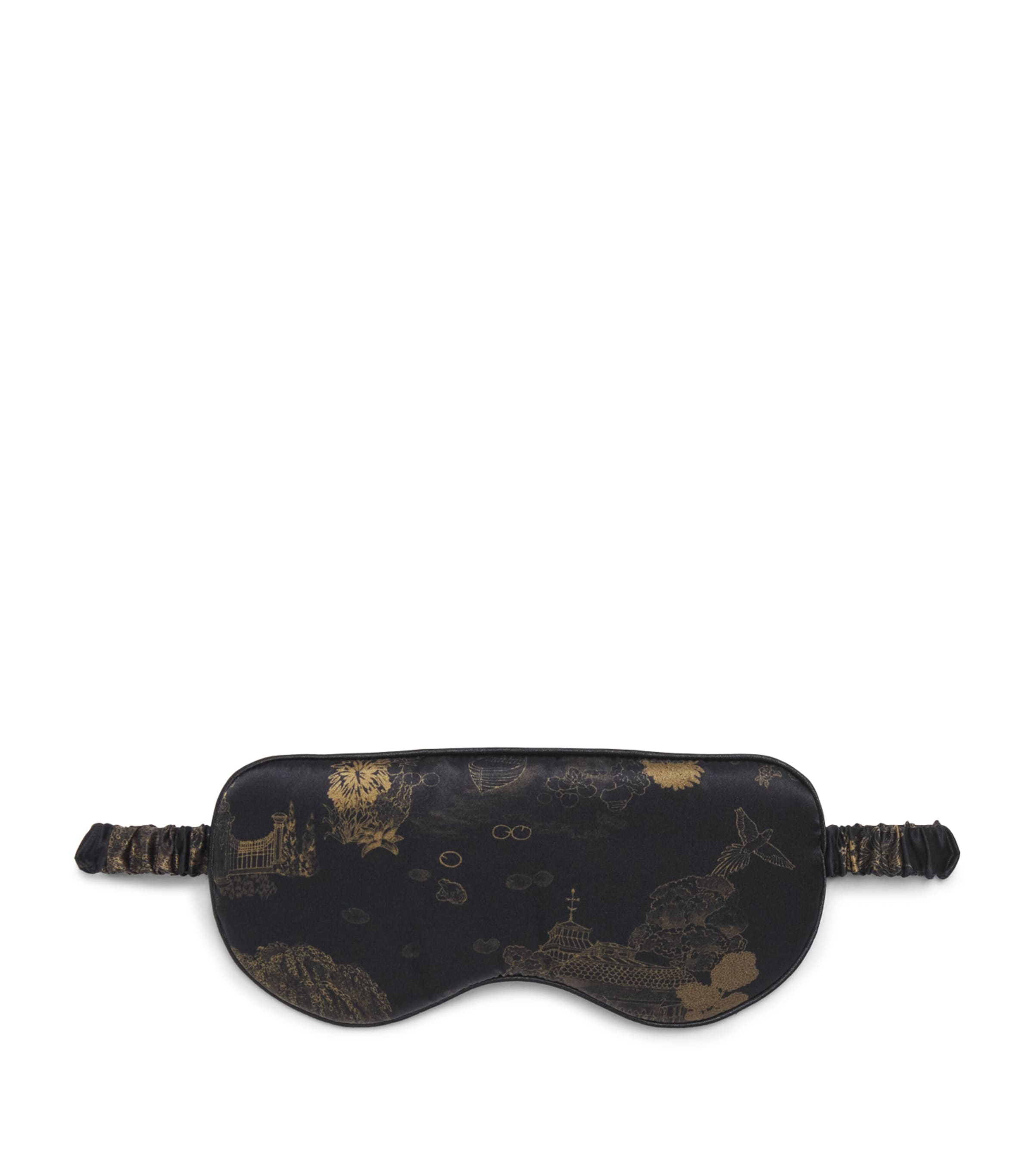 Derek Rose Mens Silk Rose Jacquard Eye Mask Piped Black
