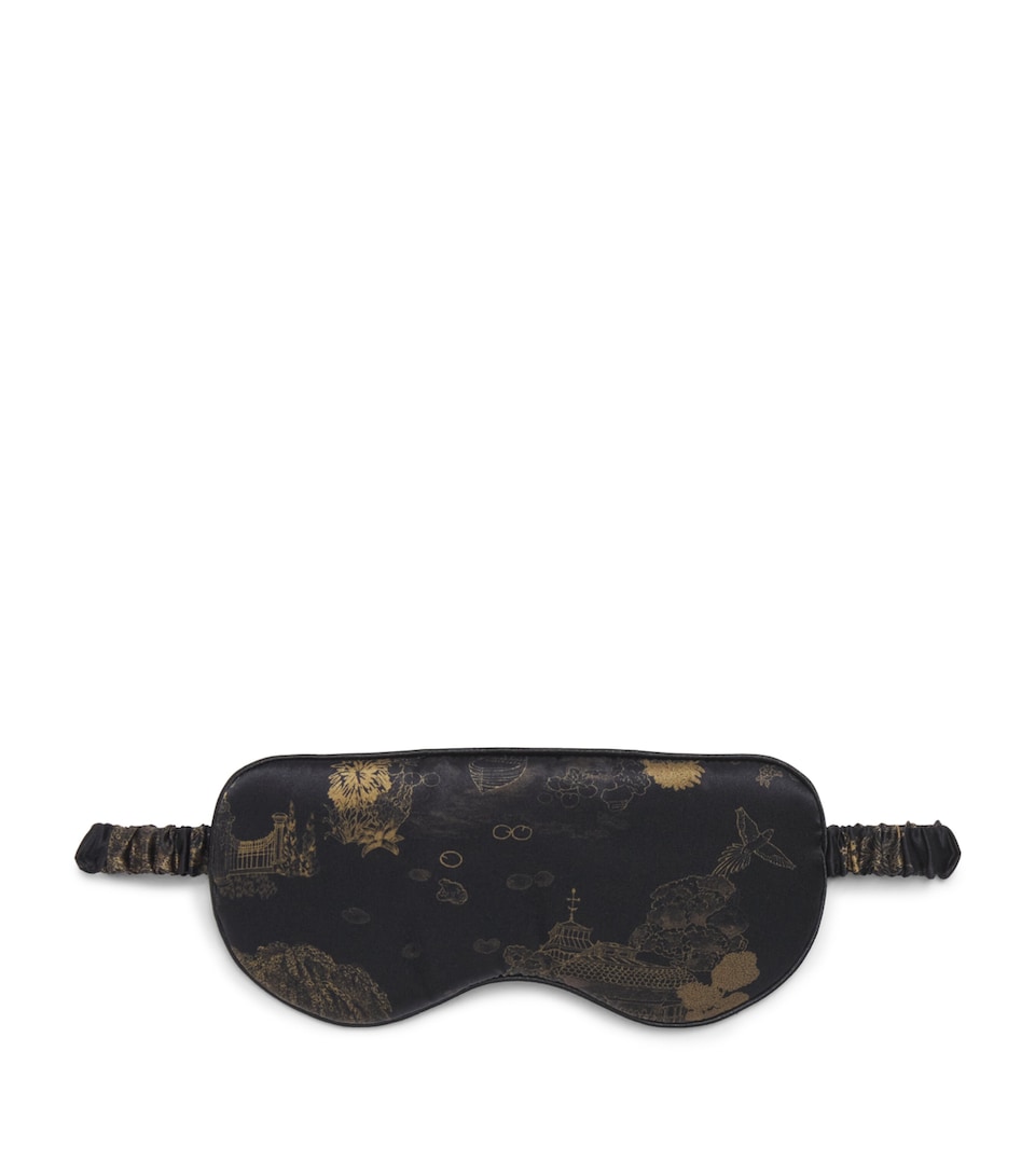 Derek Rose Mens Silk Rose Jacquard Eye Mask Piped Black