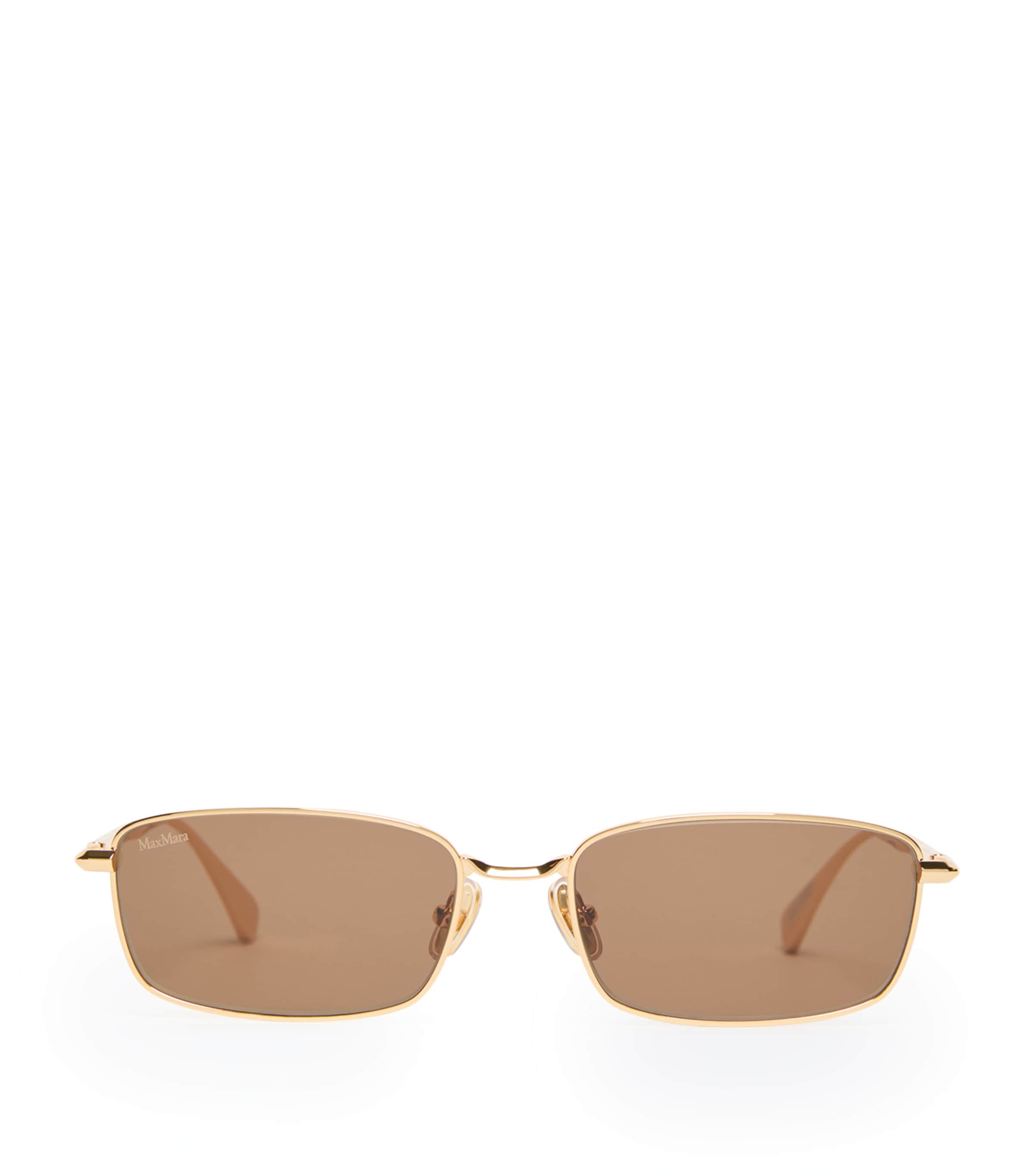 Max Mara Metal Rectangular Sunglasses Gold Brown