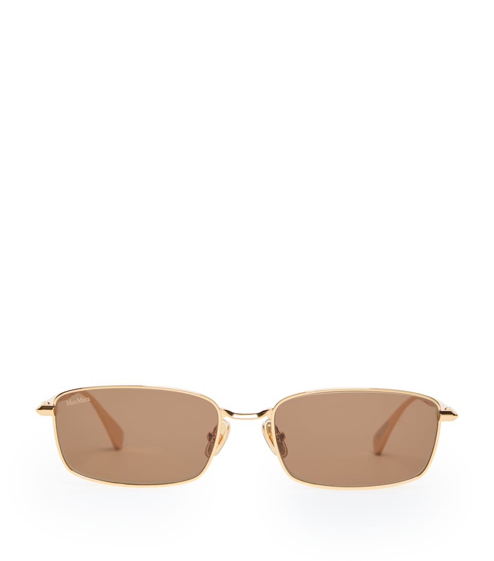 Max Mara Metal Rectangular Sunglasses Gold Brown