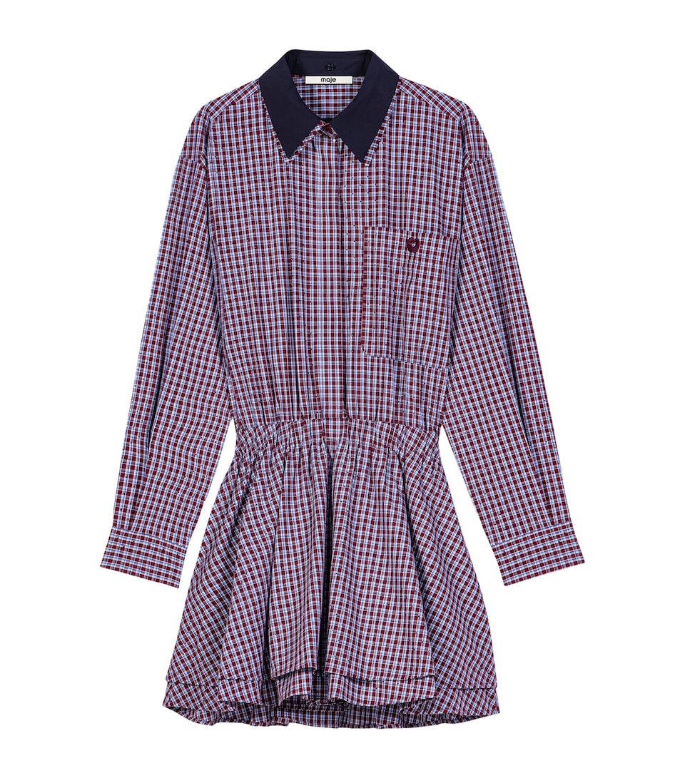 Maje Womens Cotton Check Mini Shirt Dress Burgundy