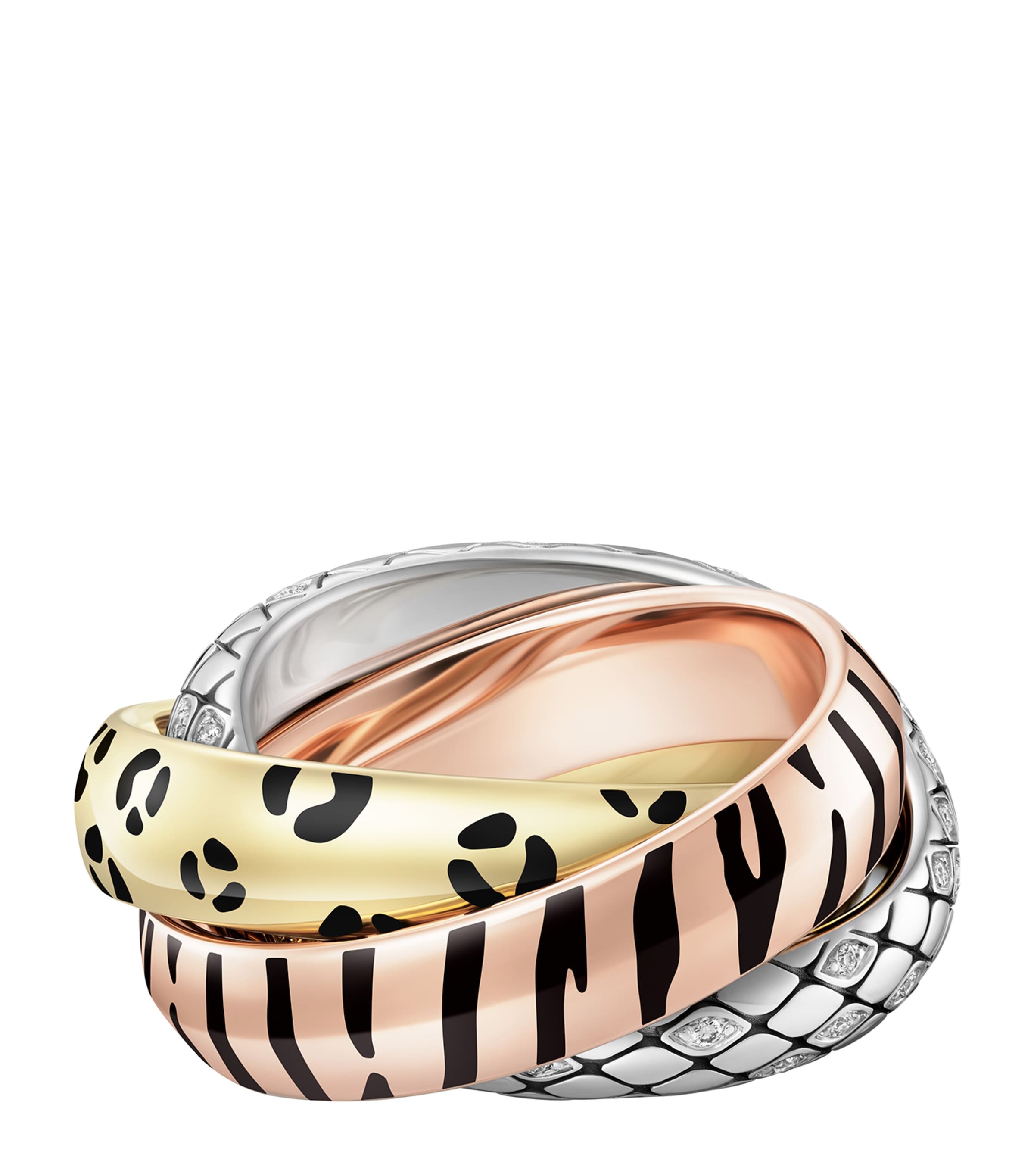 Lacquered Gold and Semi-Pavéd Diamond Trinity Ring