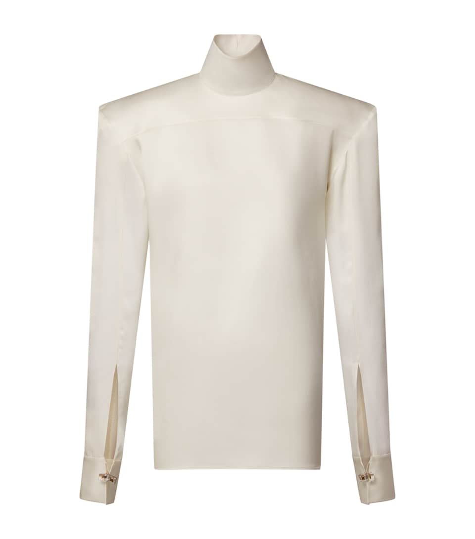 LOUIS VUITTON Womens Silk Open-Back Blouse Milk White