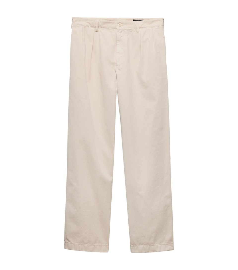 Prada Mens Cotton Wide-Leg Trousers Neutral