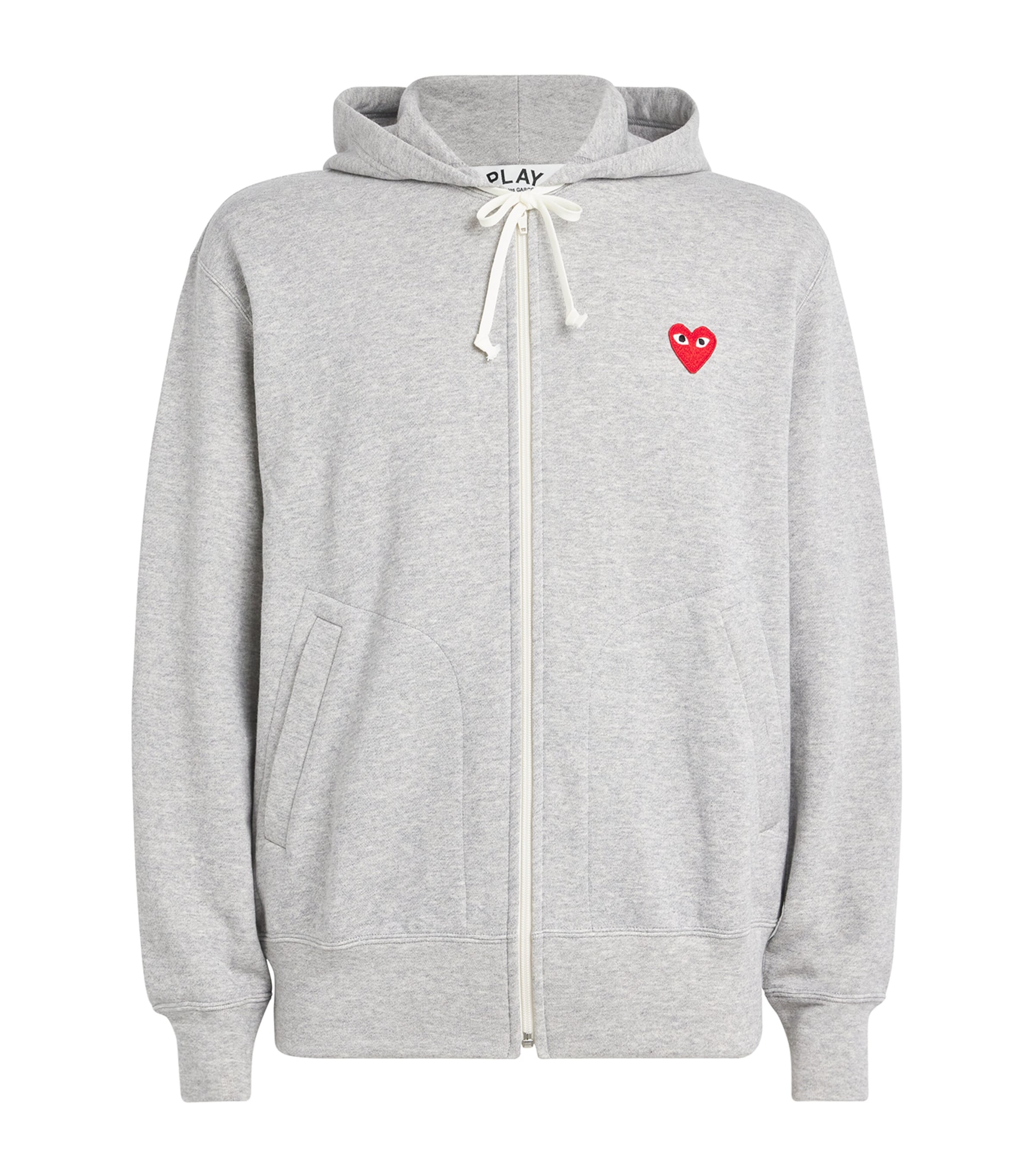 Comme Des Garçons Play Mens Zip-Up Heart Hoodie Grey