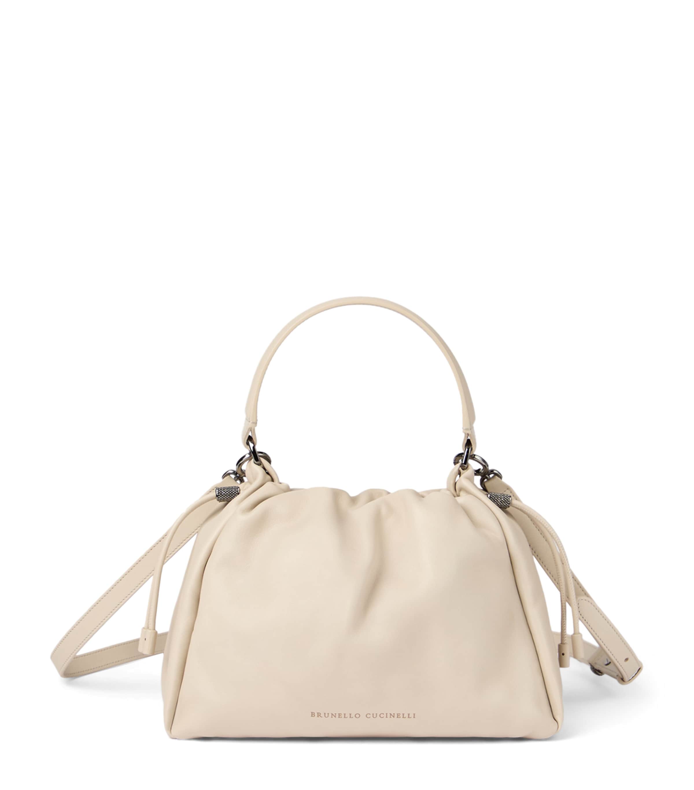 Brunello Cucinelli Small Leather Mellow Bucket Bag Ivory